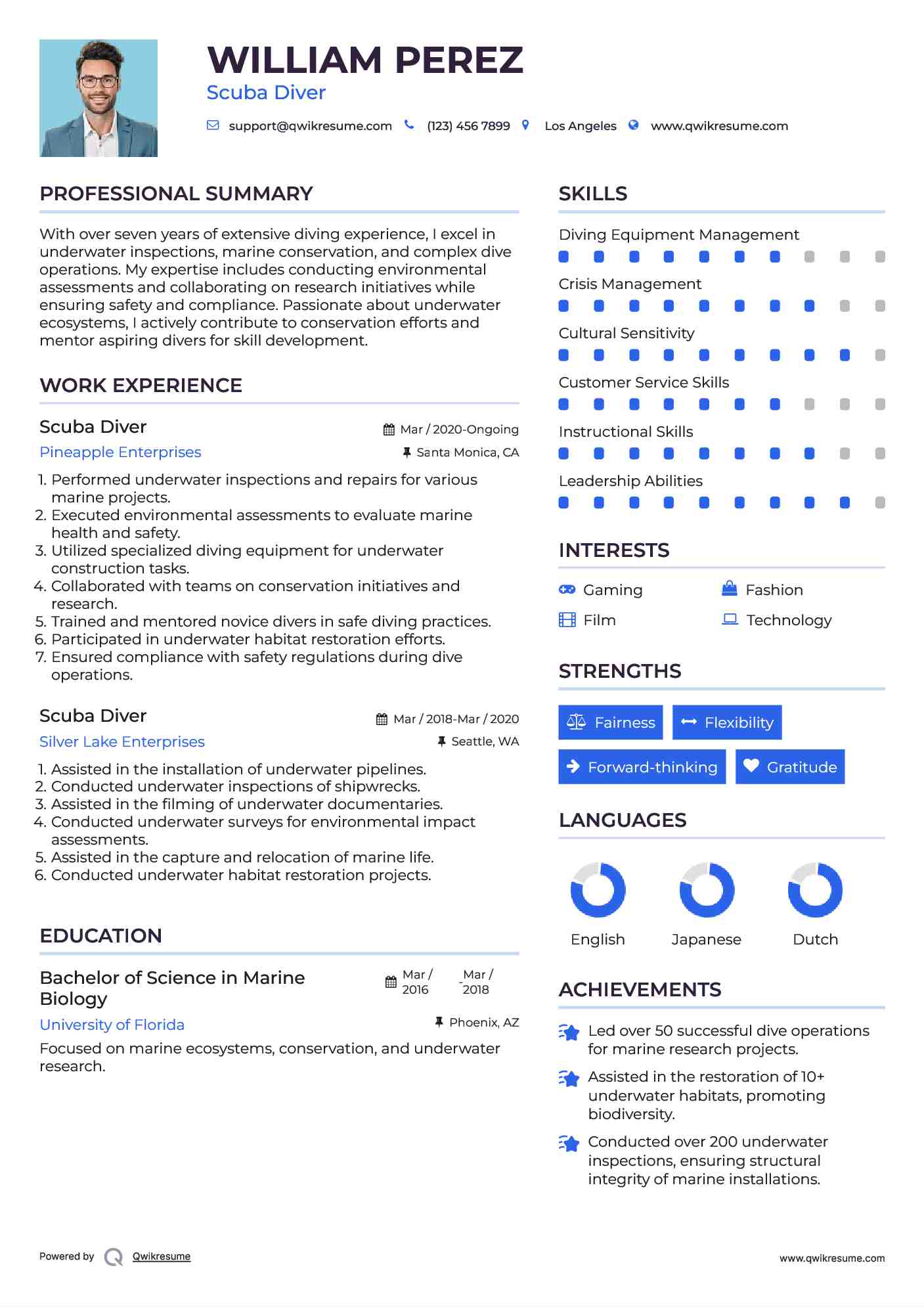 Scuba Diver Resume Format