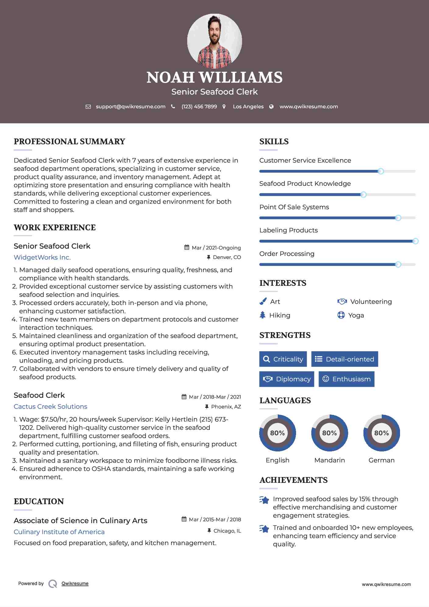 Seafood Clerk Resume Samples QwikResume