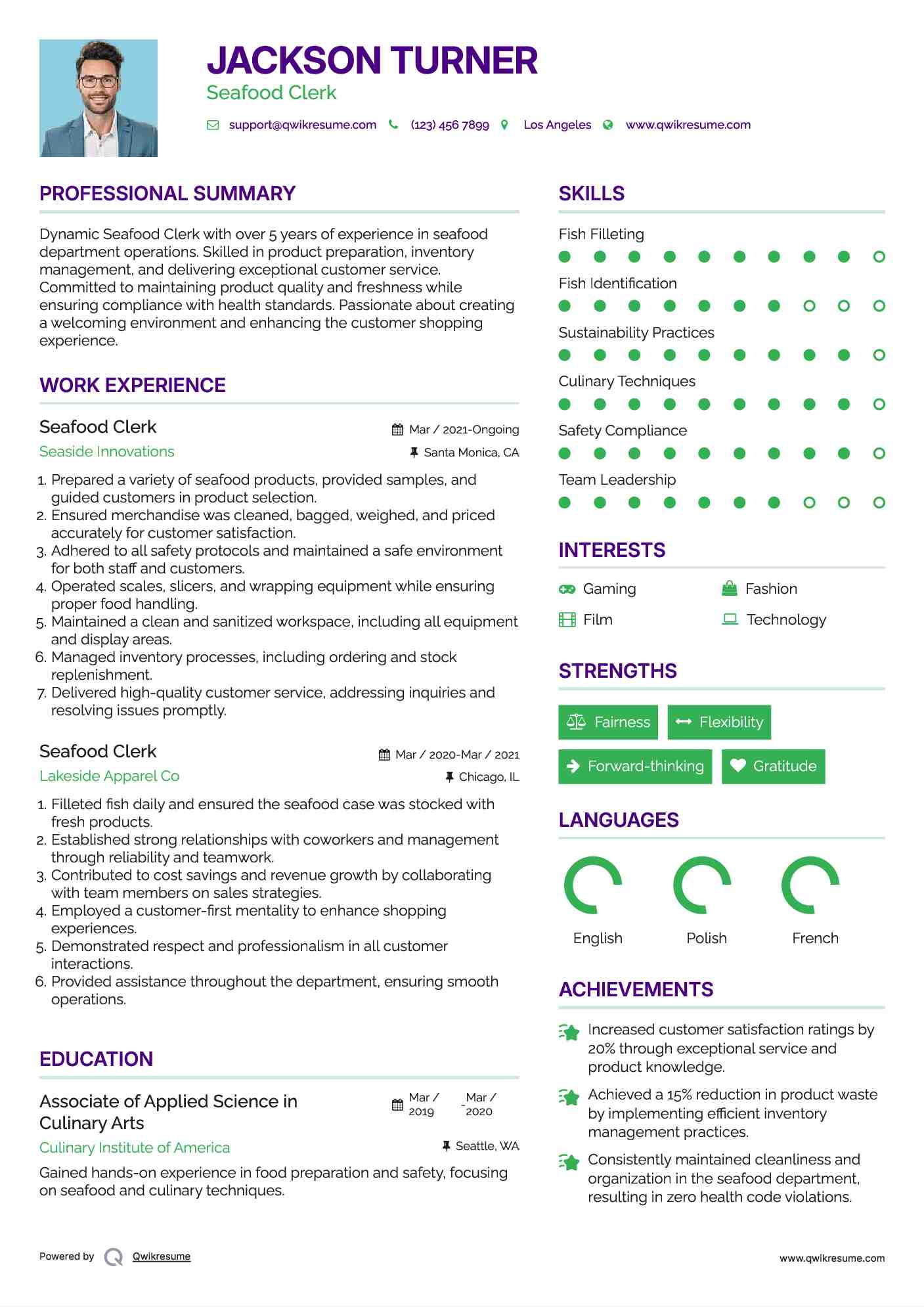 Seafood Clerk Resume Samples QwikResume