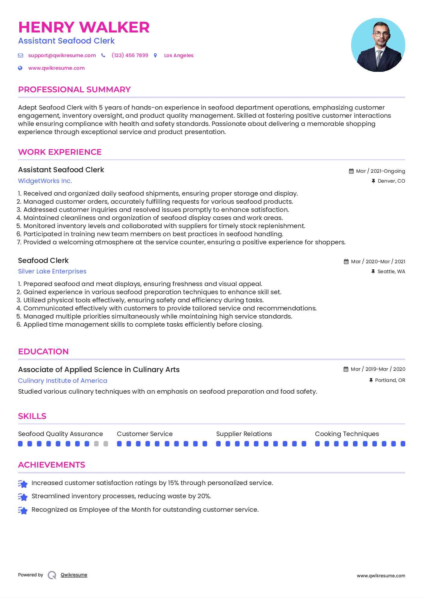 Seafood Clerk Resume Samples QwikResume