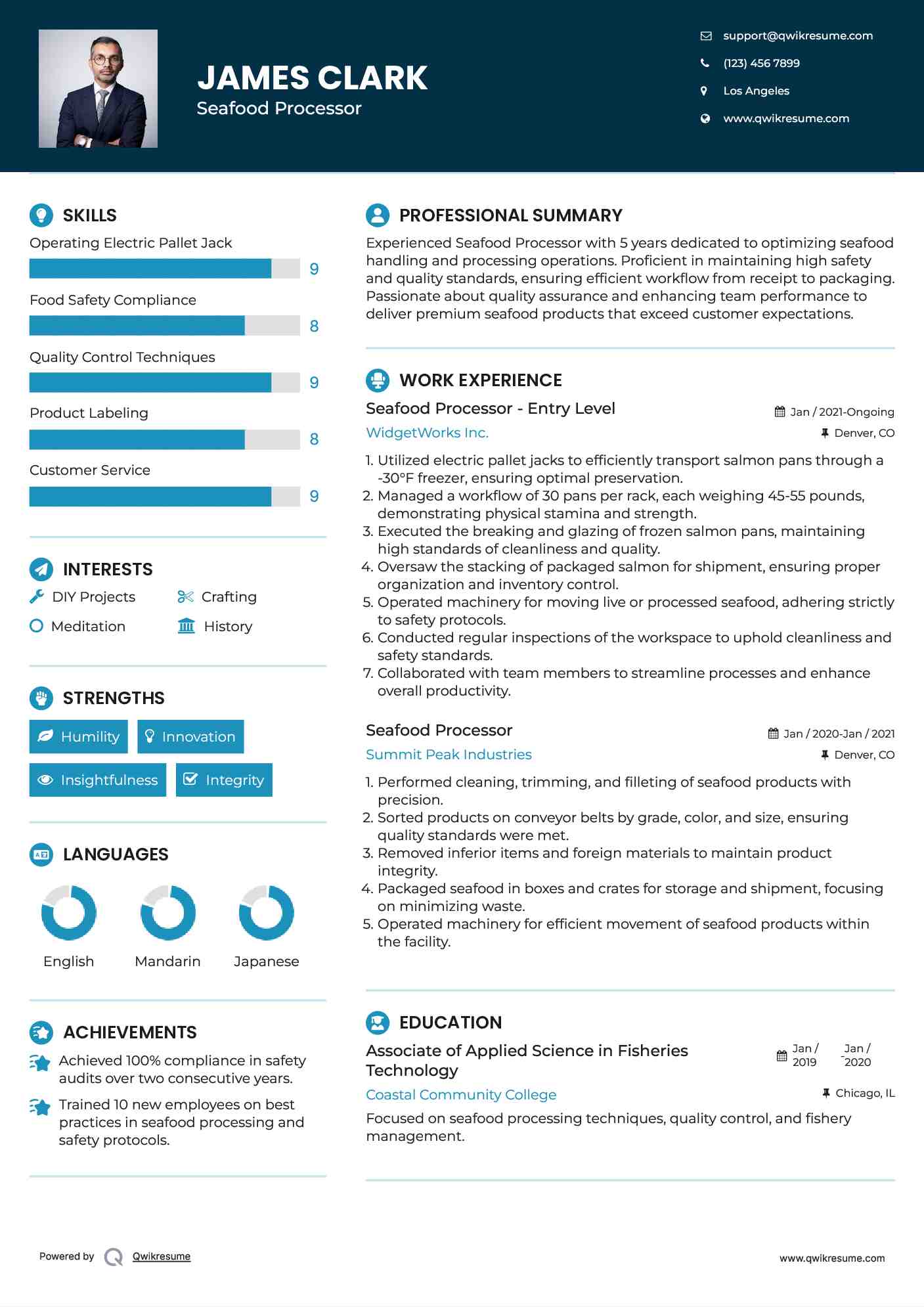 Seafood Processor Resume Samples QwikResume