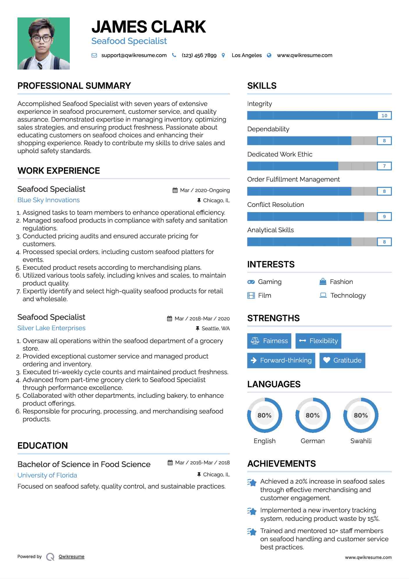 Seafood Specialist Resume Format