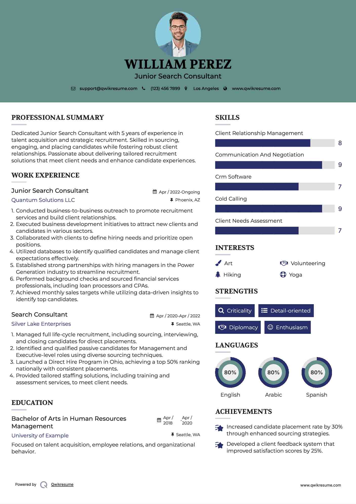 Junior Search Consultant Resume Example