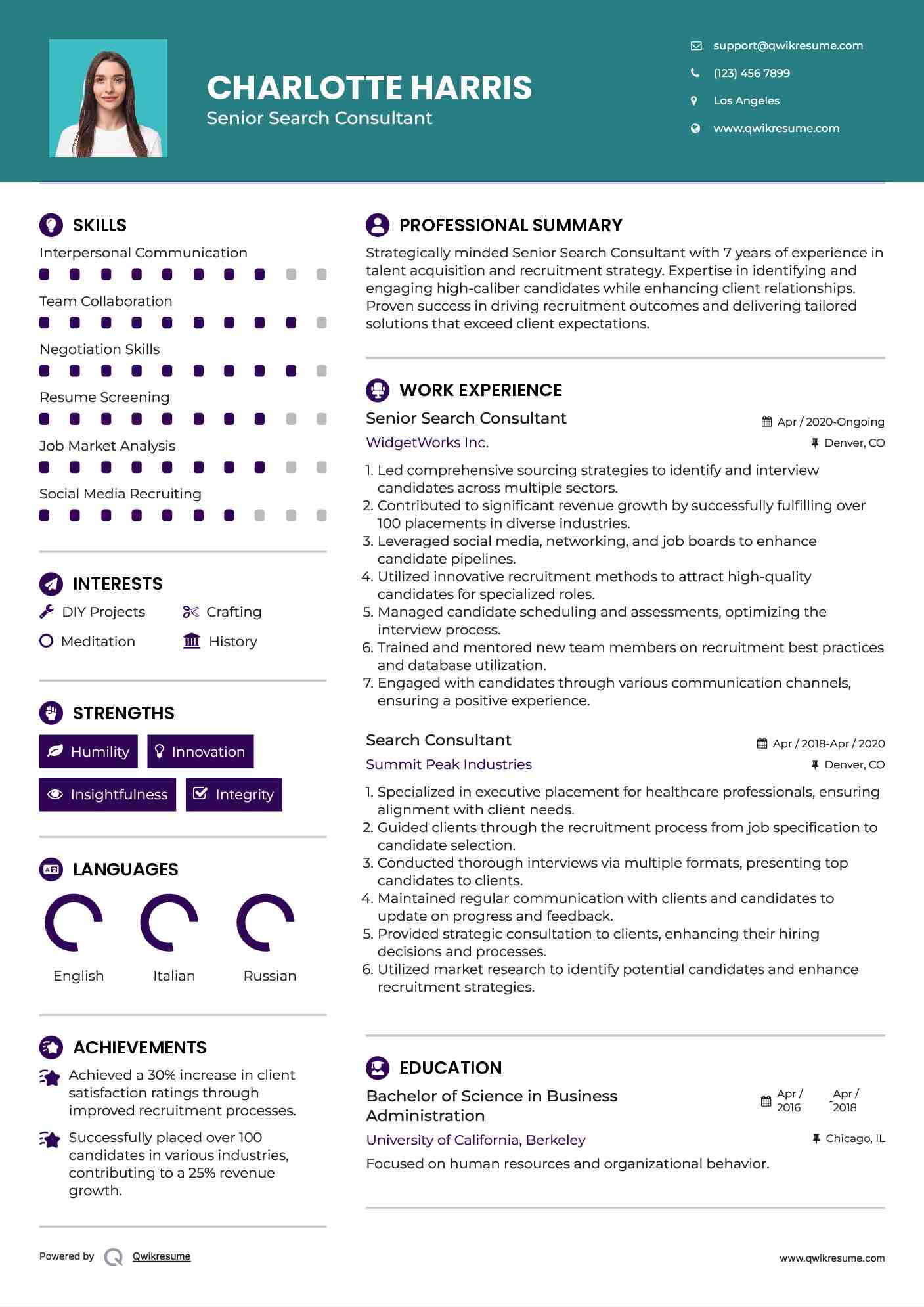 Senior Search Consultant Resume Template