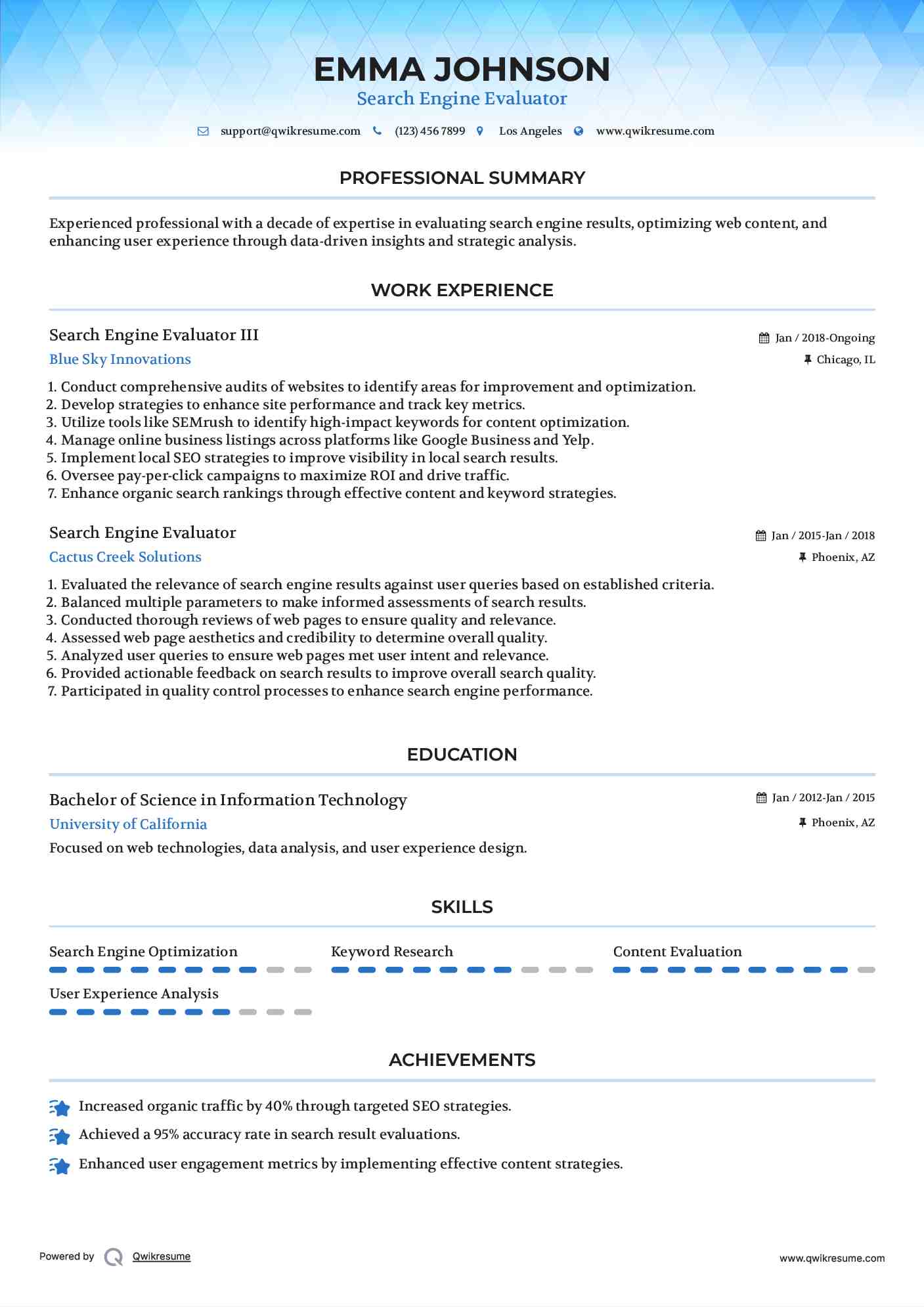 Search Engine Evaluator III Resume Template