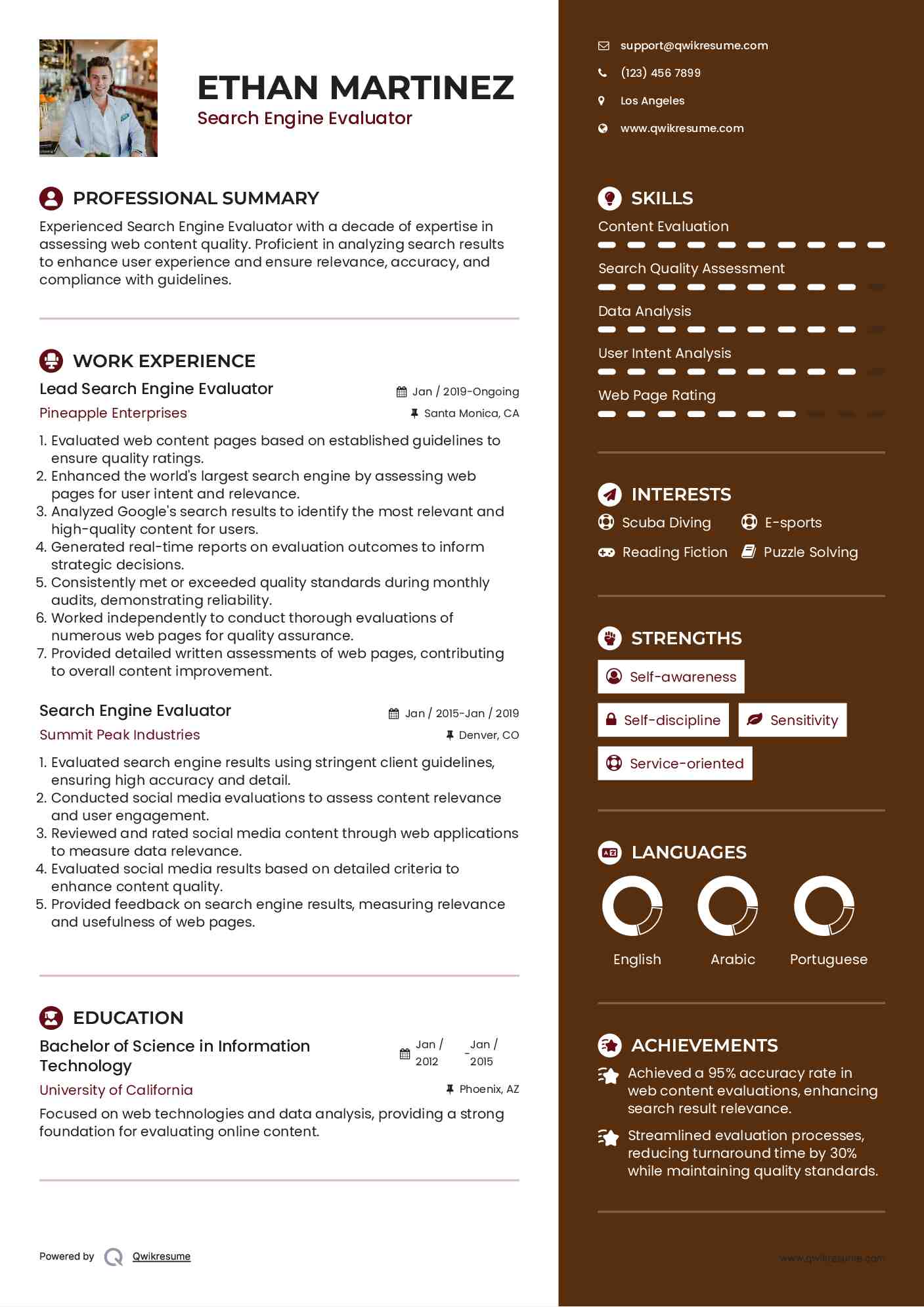 Lead Search Engine Evaluator Resume Sample