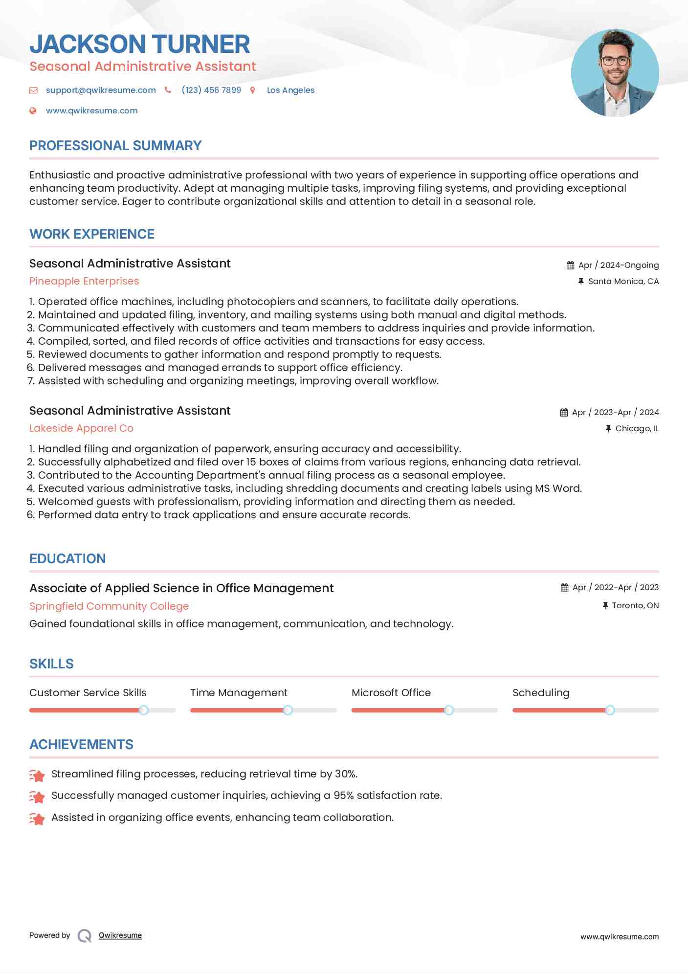 Seasonal Administrative Assistant Resume Format