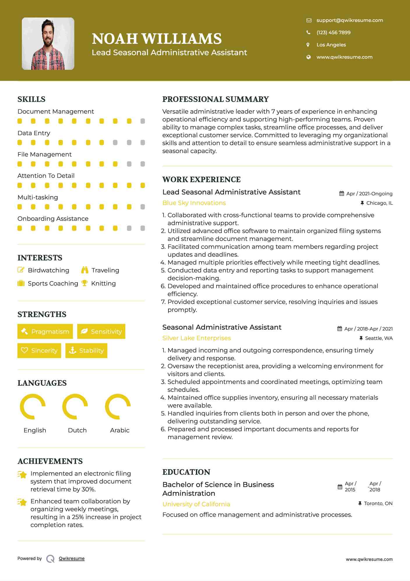 Lead Seasonal Administrative Assistant Resume Format