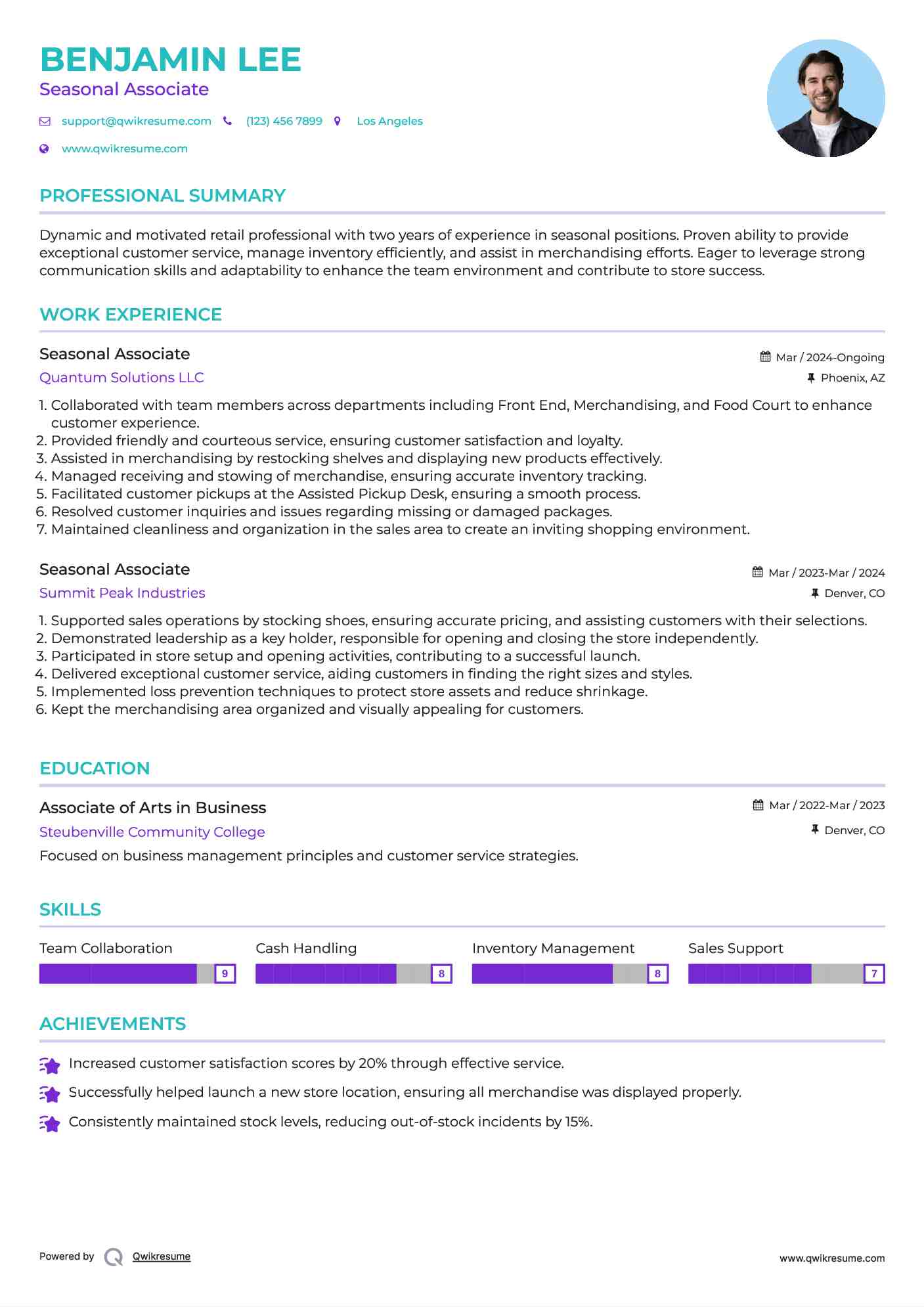 Seasonal Associate Resume Model