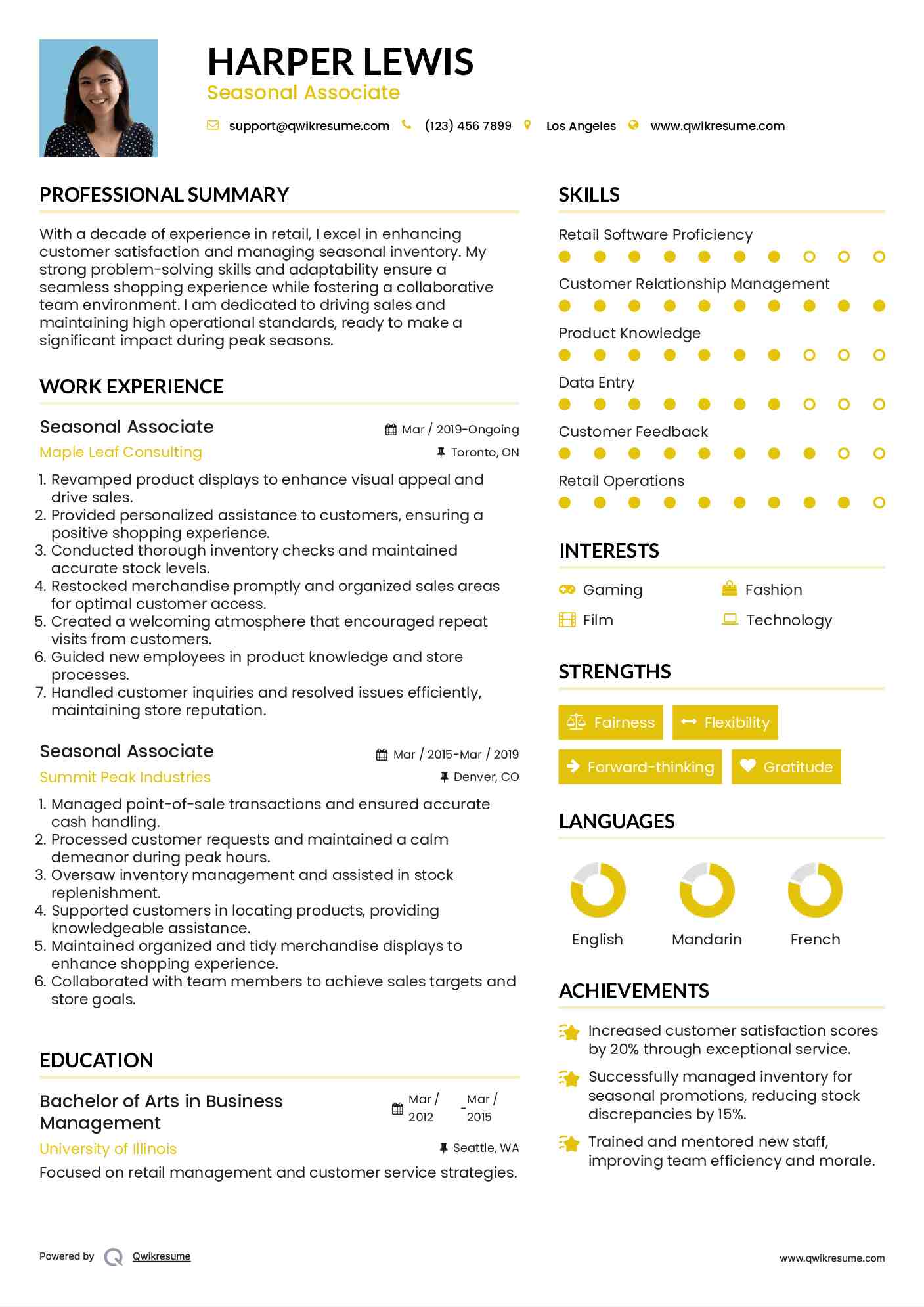 Seasonal Associate Resume Sample