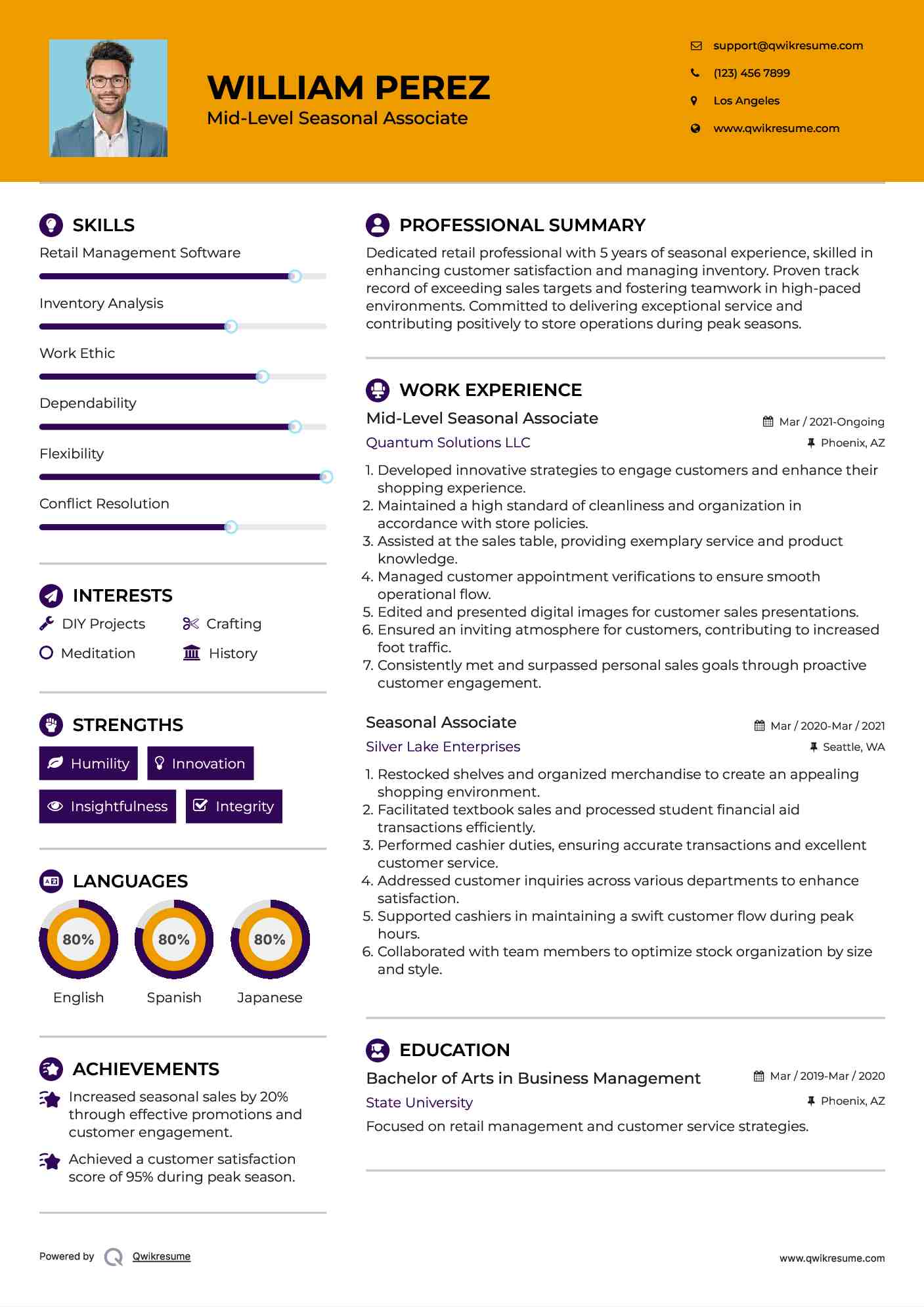 Mid-Level Seasonal Associate Resume Model