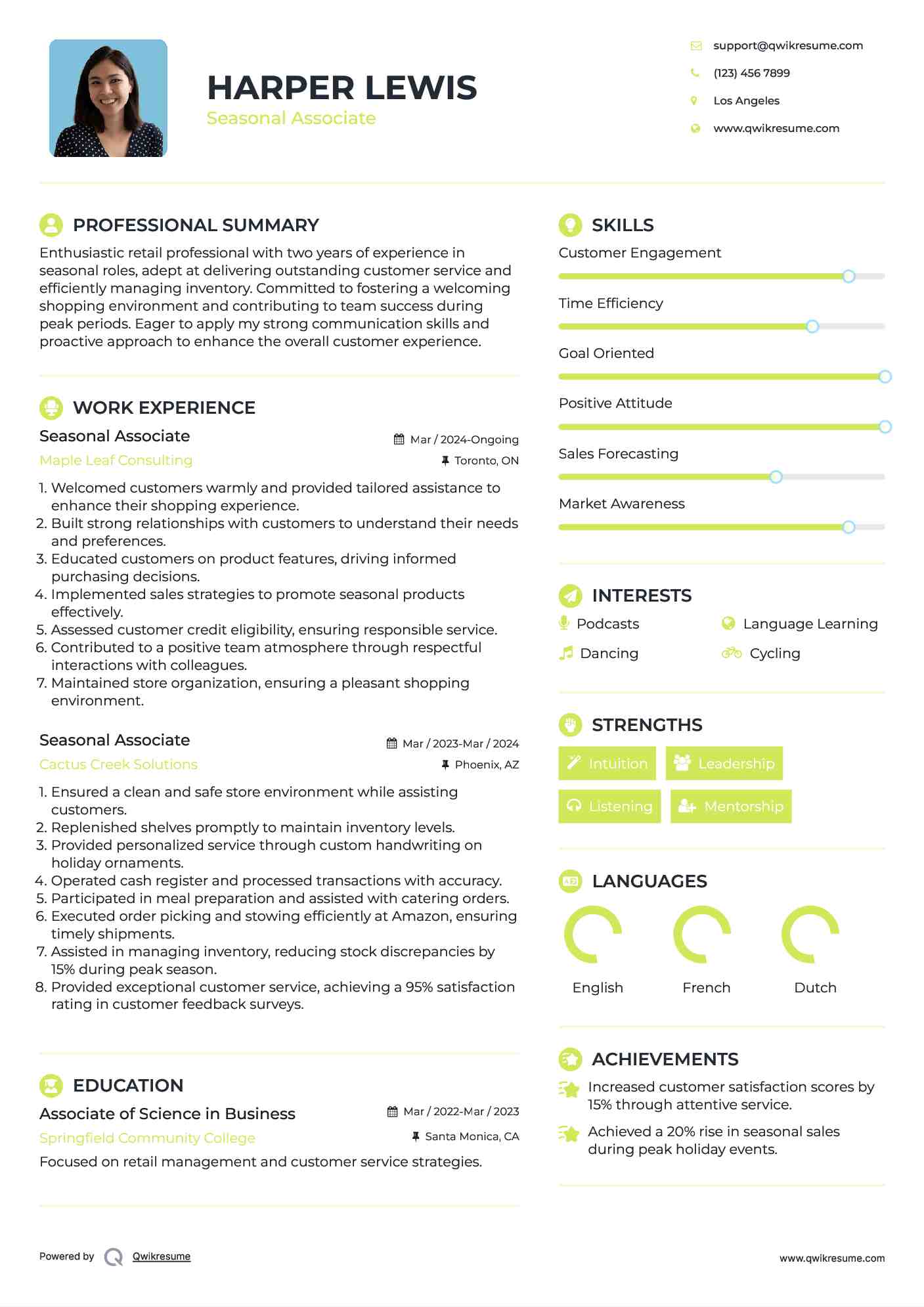 Seasonal Associate Resume Format