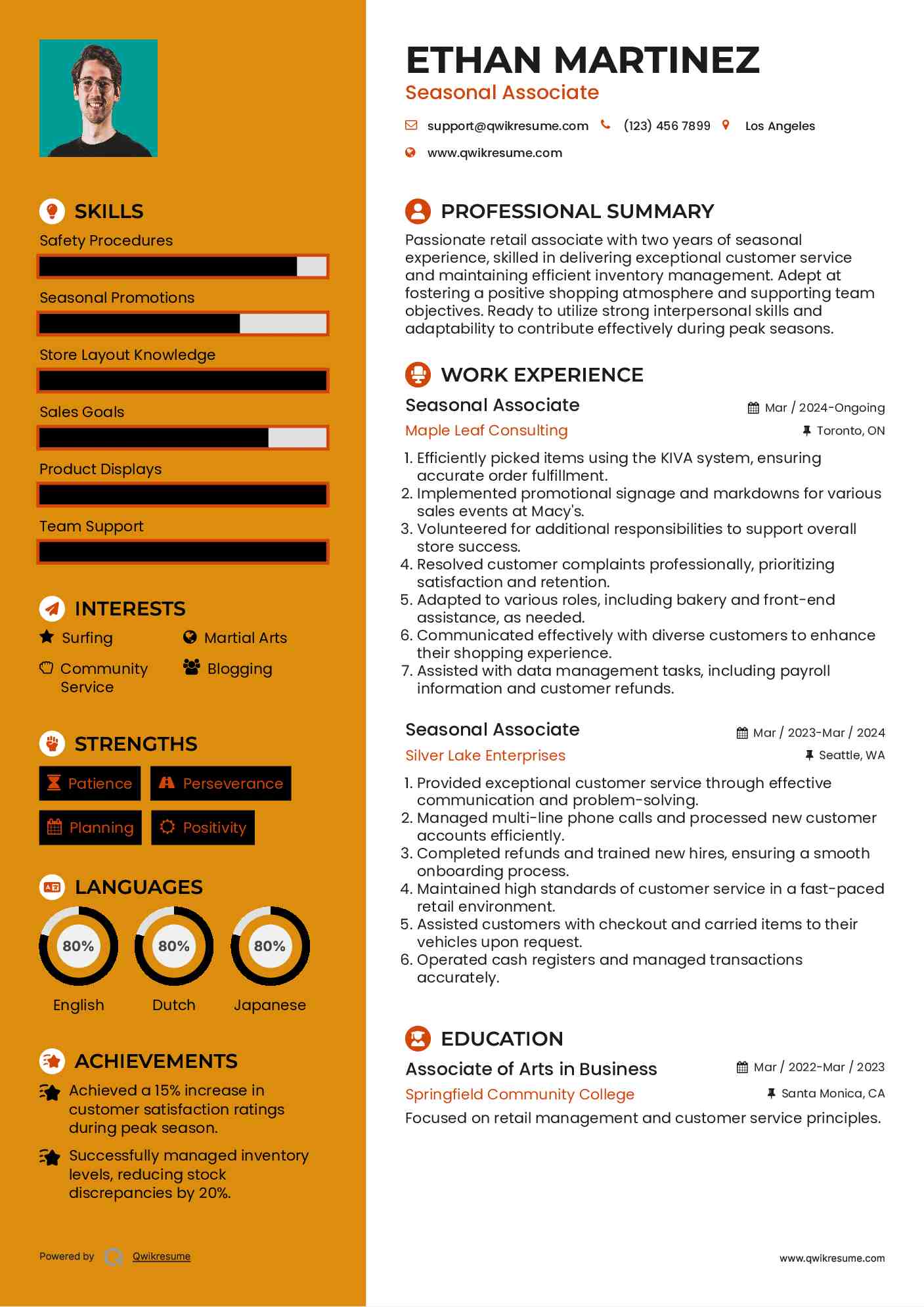 Seasonal Associate Resume Sample