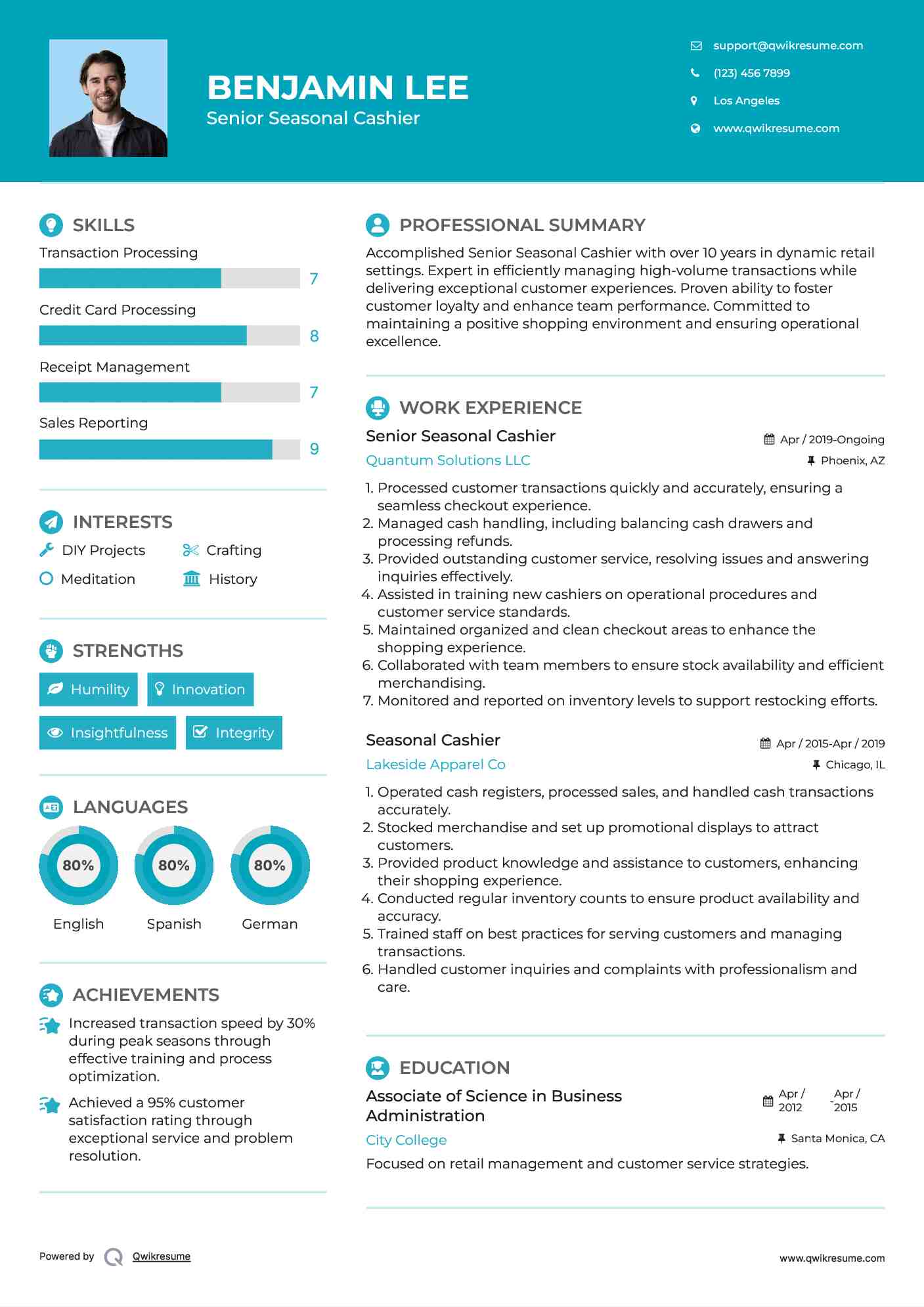 Senior Seasonal Cashier Resume Example