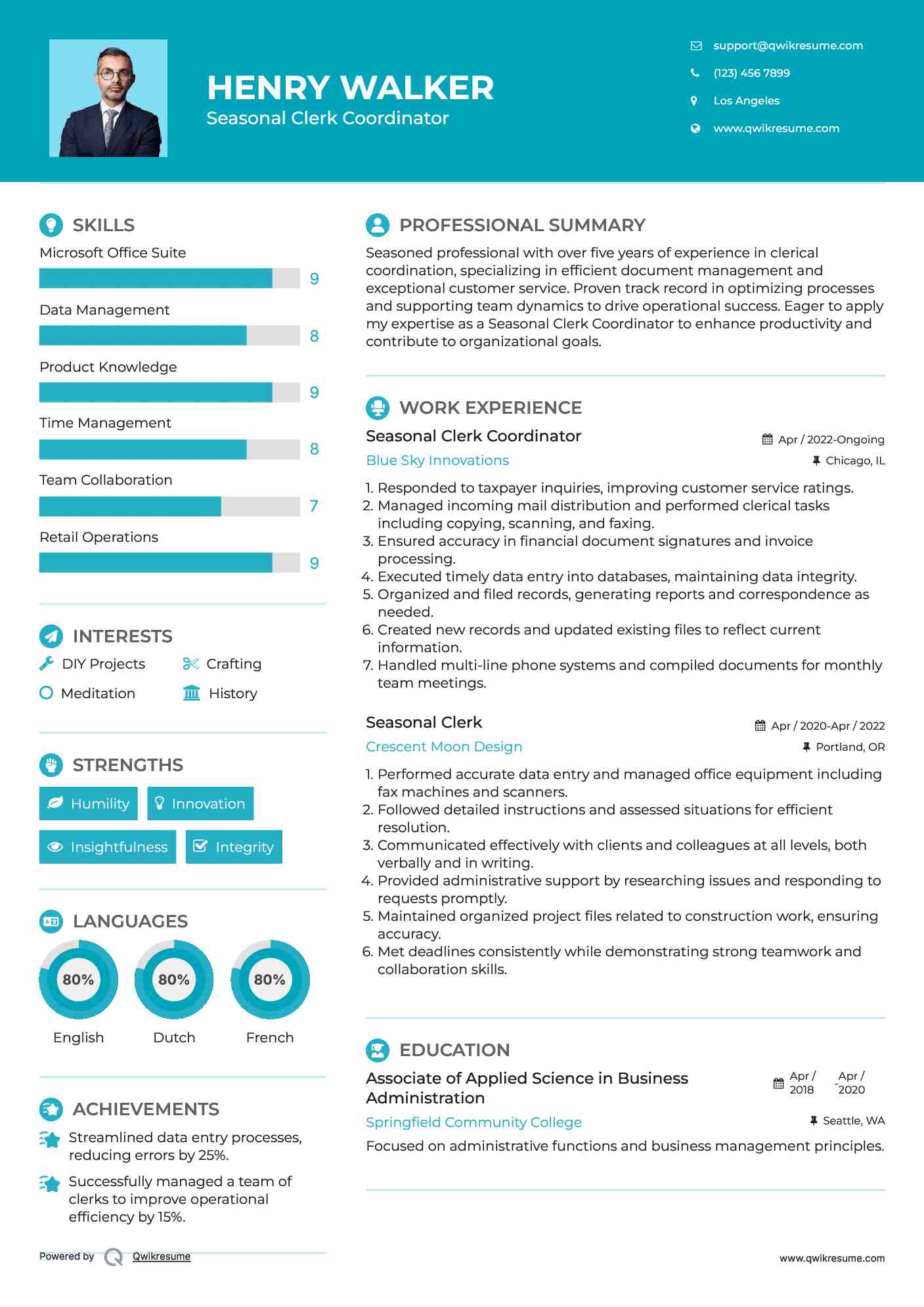 Seasonal Clerk Coordinator Resume Template