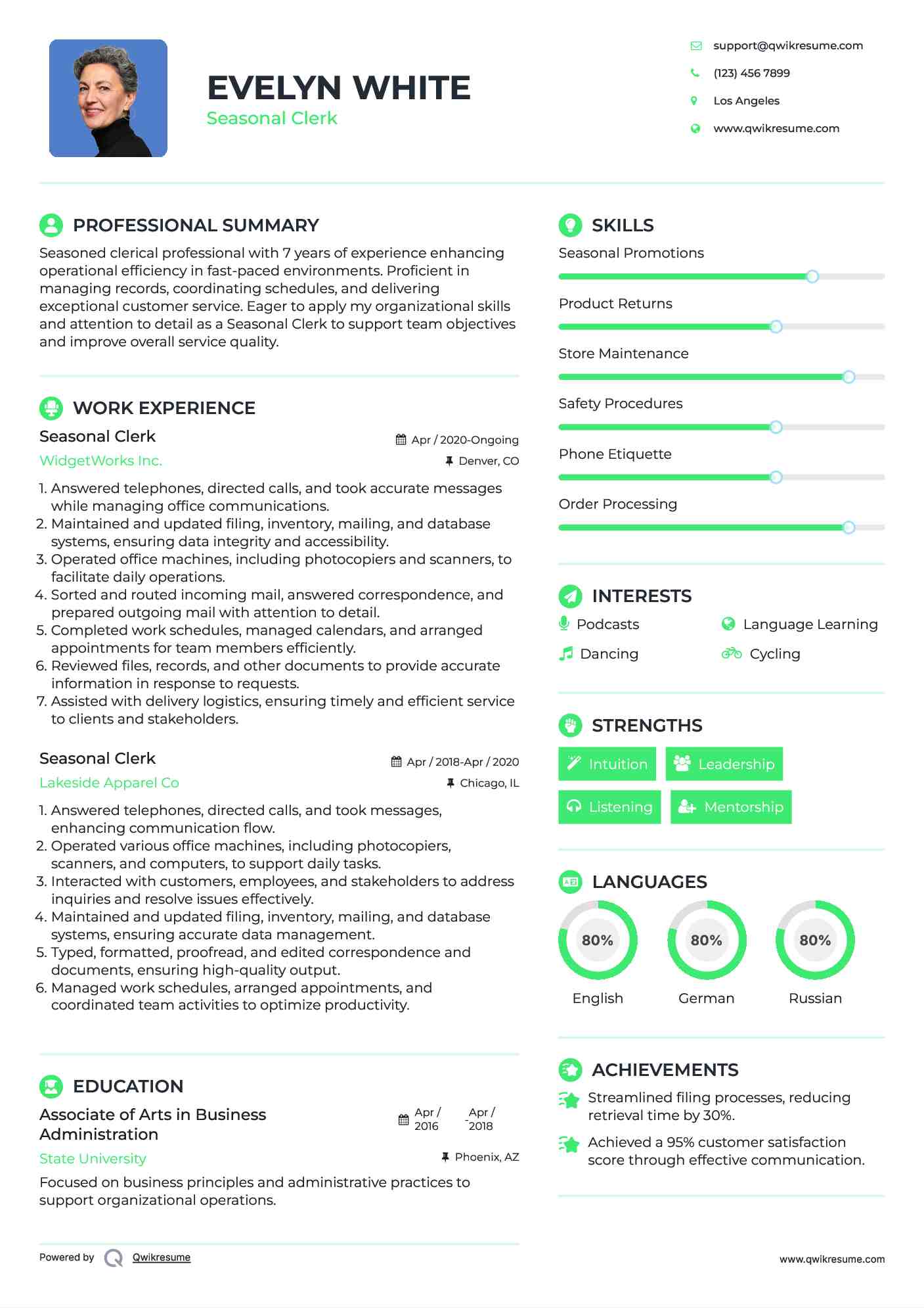 Seasonal Clerk Resume Format