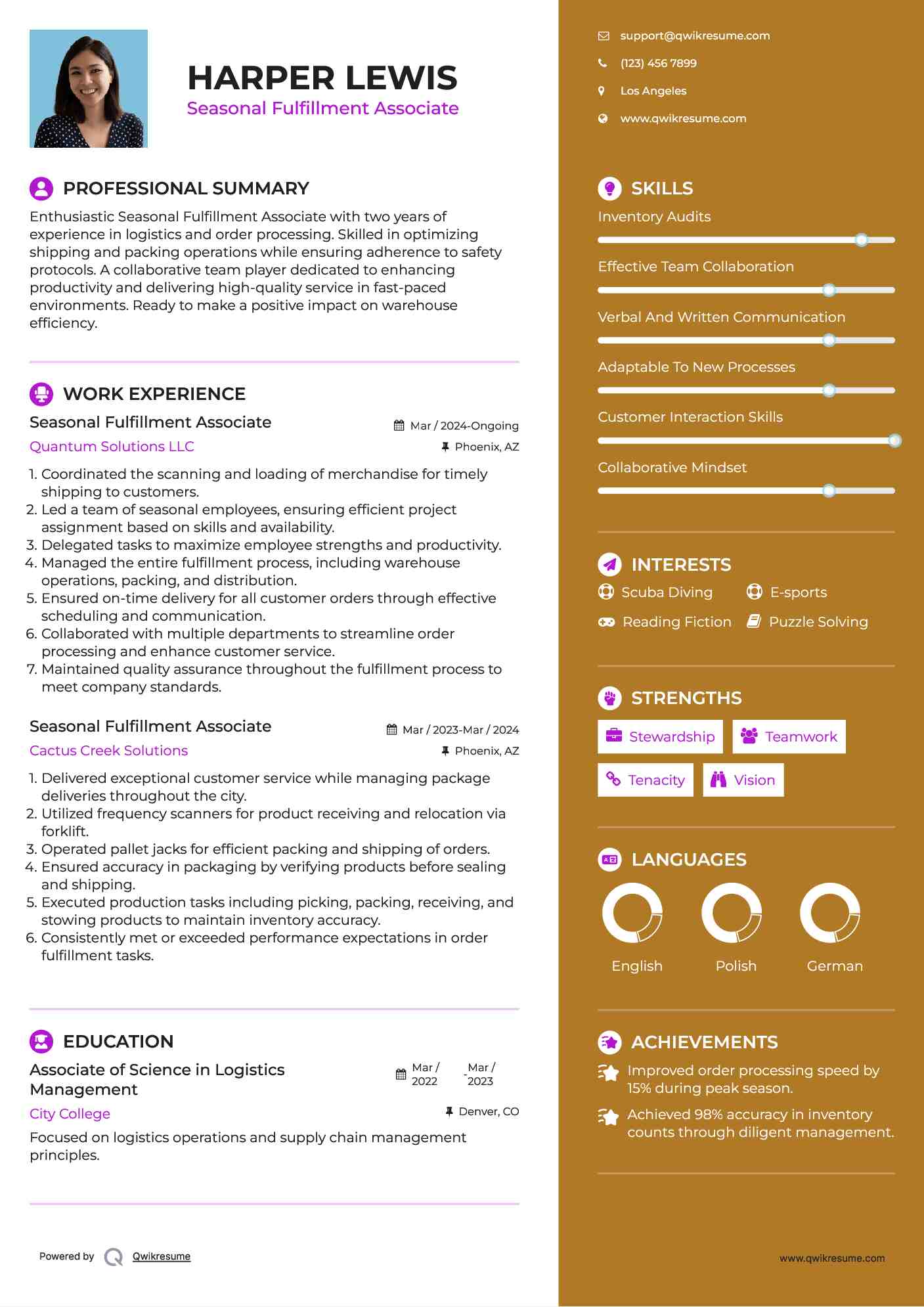 Seasonal Fulfillment Associate Resume Template