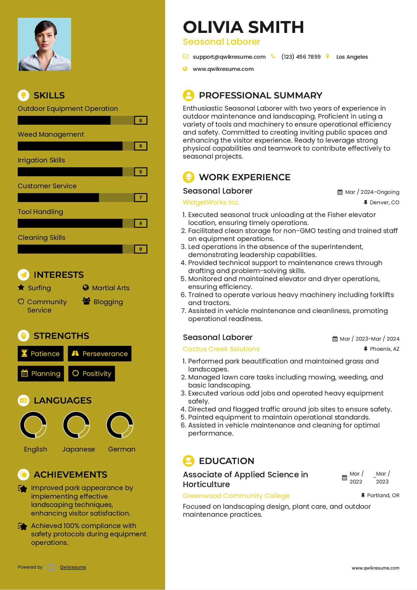 Seasonal Laborer Resume Model