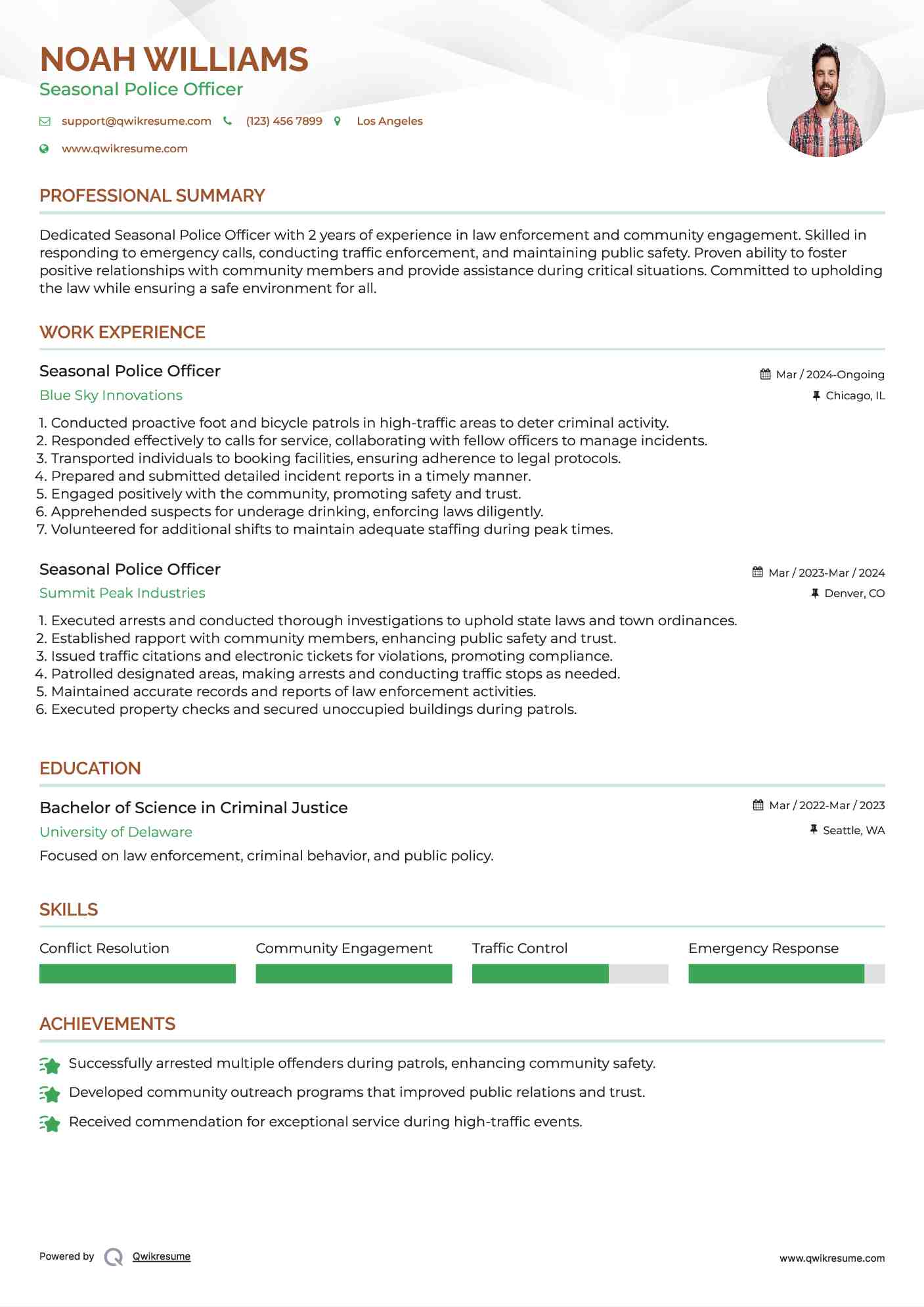 Seasonal Police Officer Resume Template