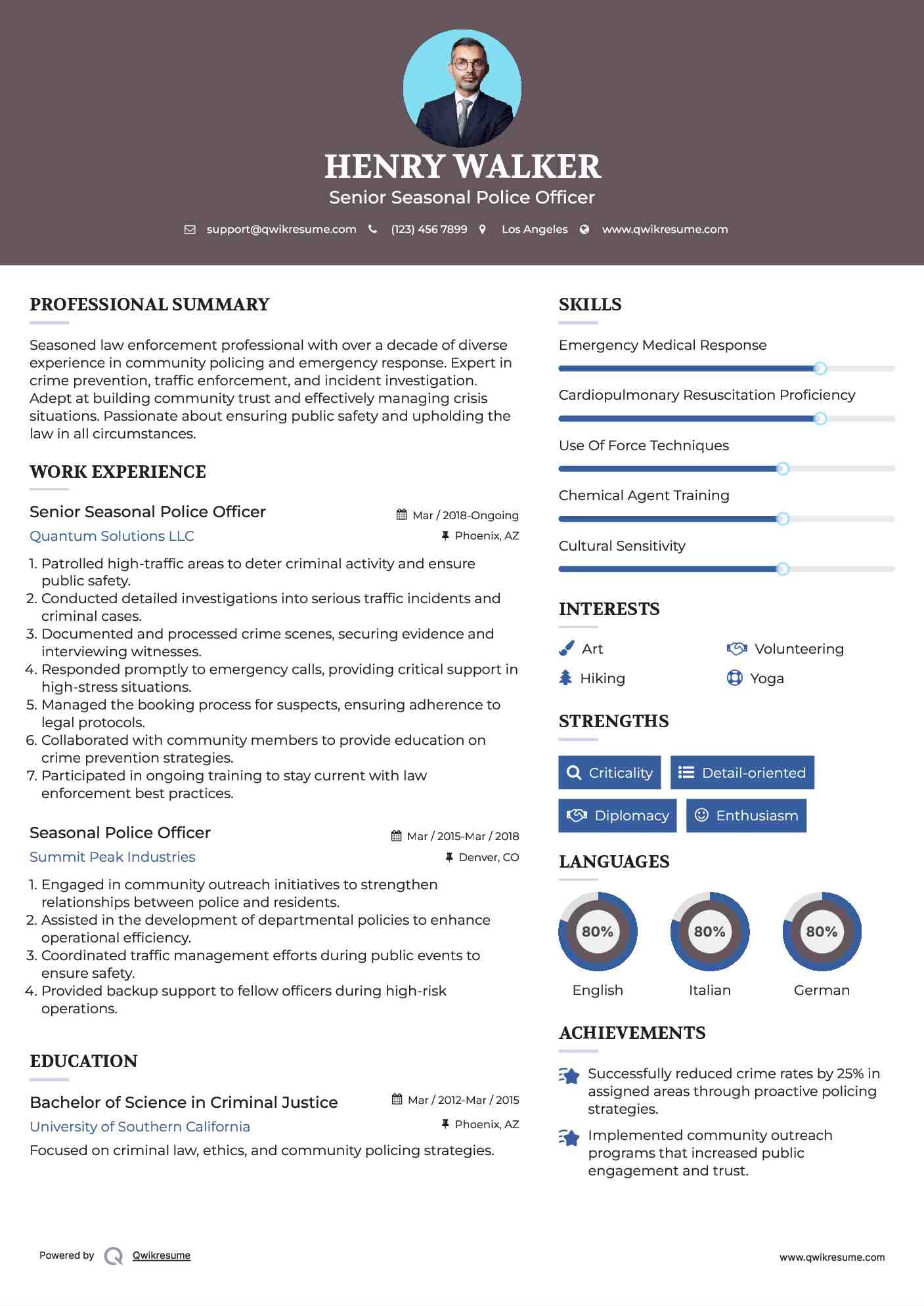 Senior Seasonal Police Officer Resume Format