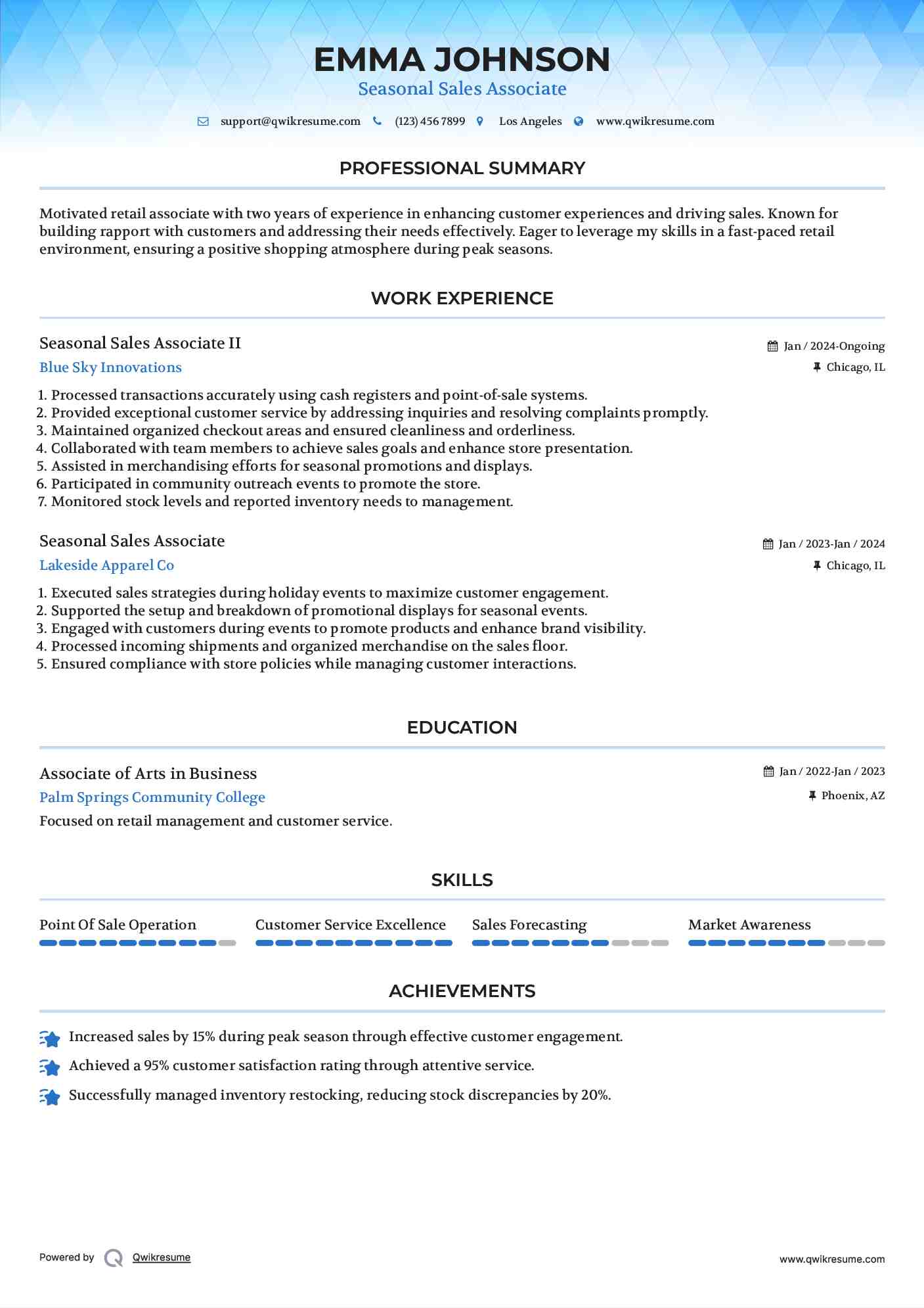 Seasonal Sales Associate II Resume Model