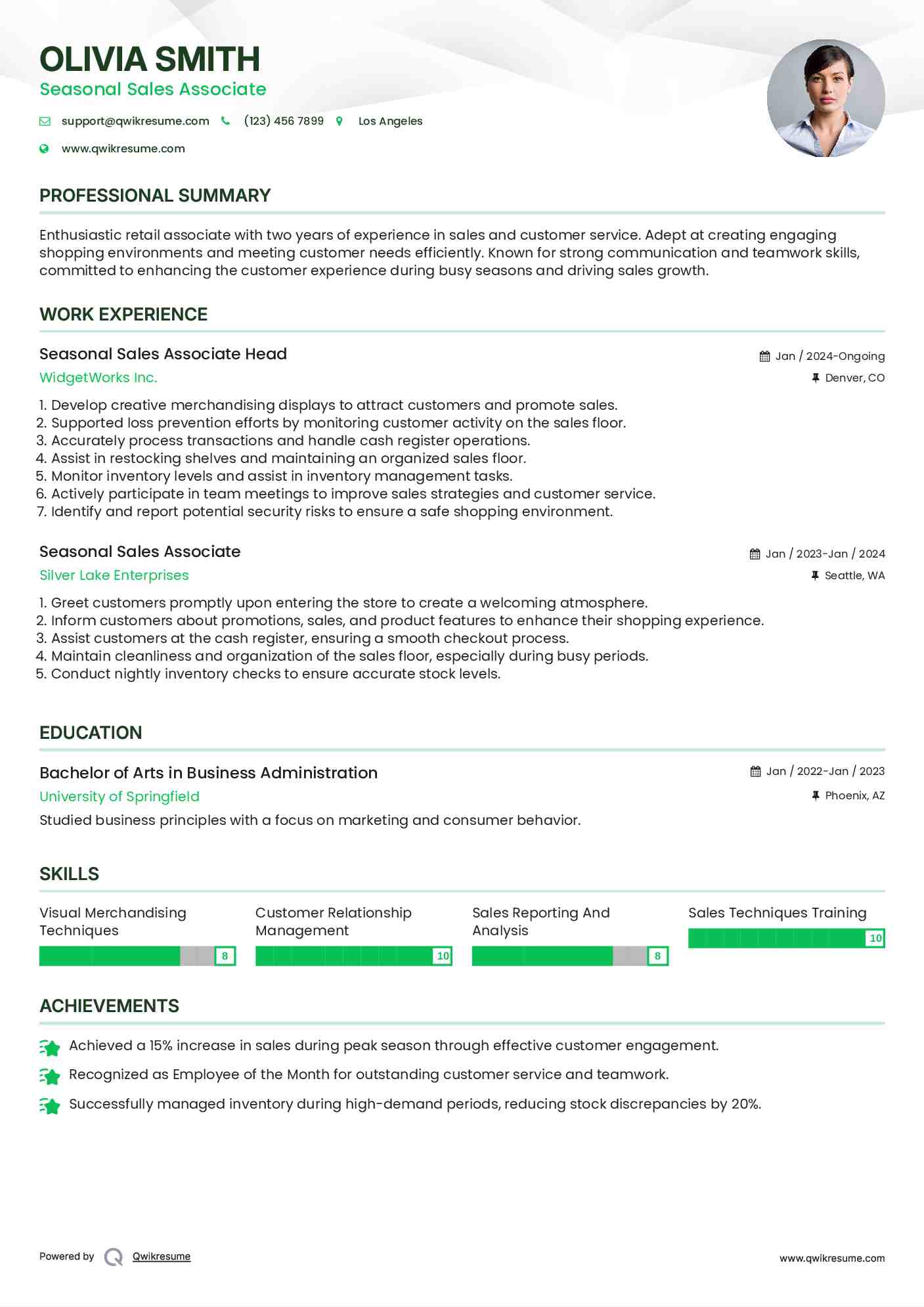 Seasonal Sales Associate Head Resume Example