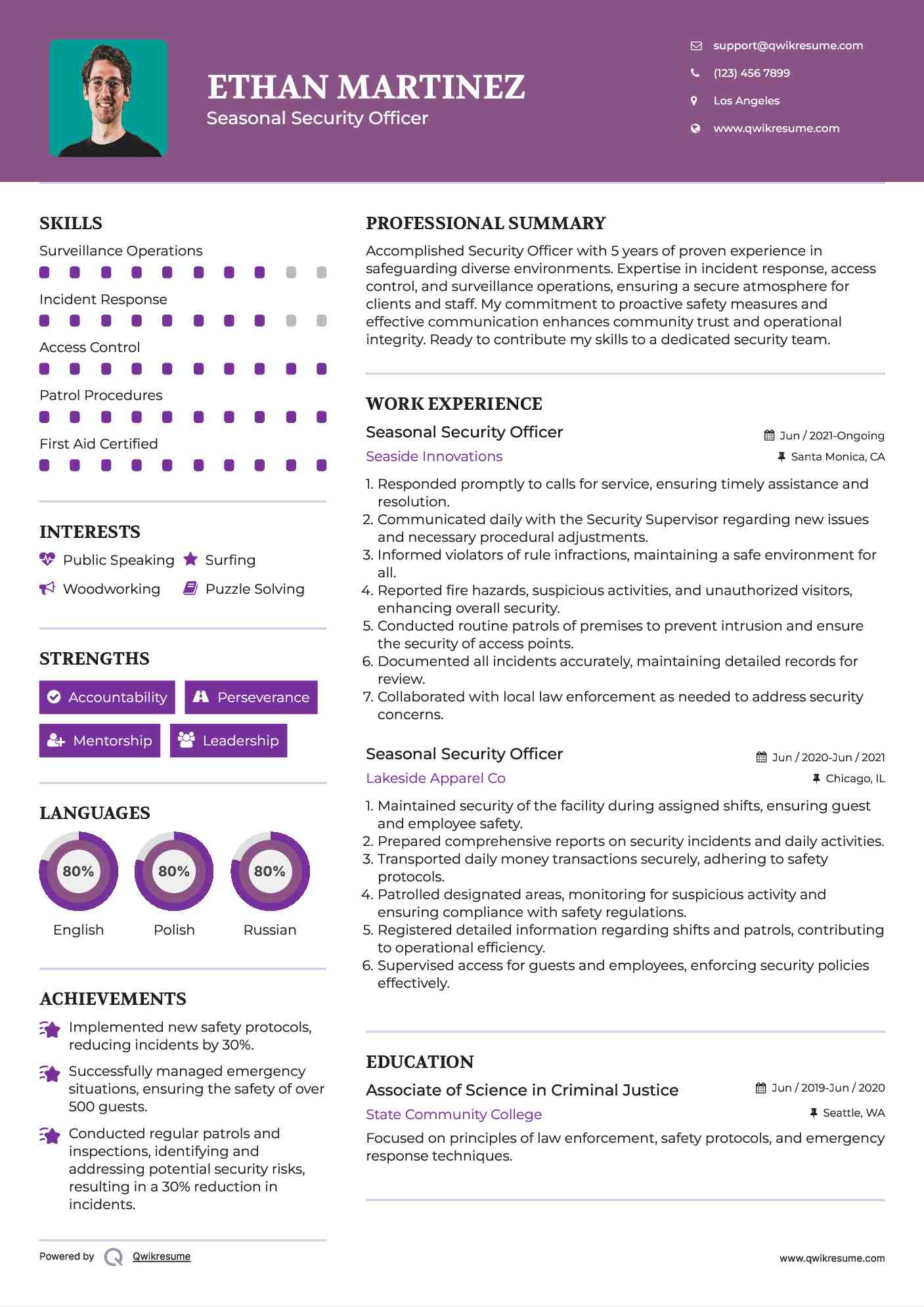 Seasonal Security Officer Resume Model