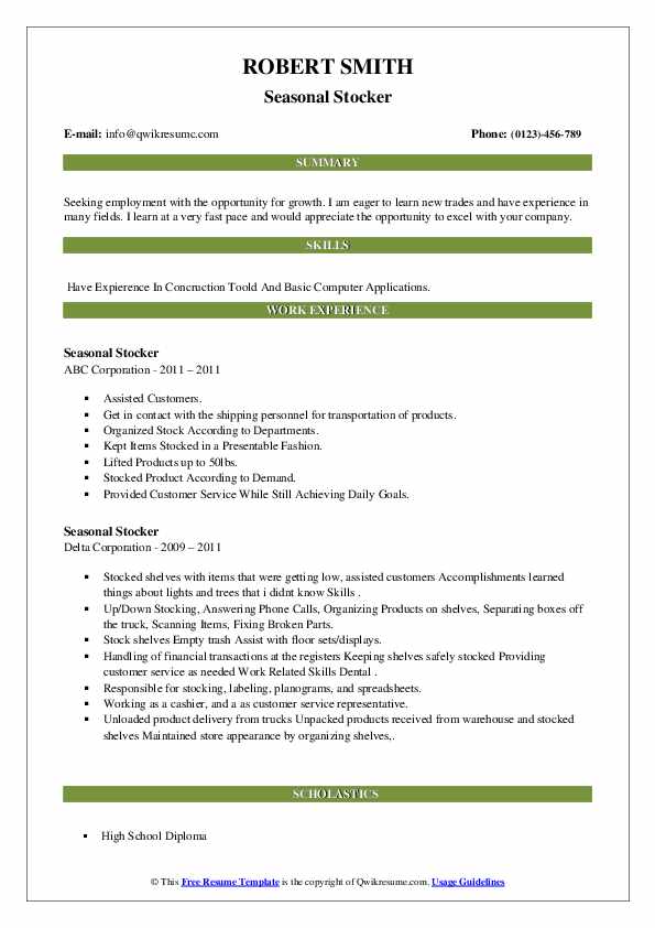 Seasonal Stocker Resume Samples QwikResume