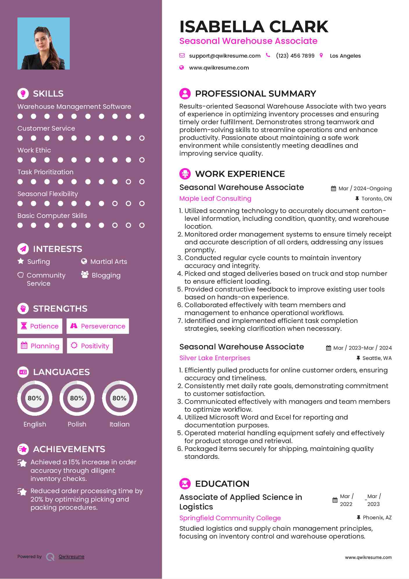 Seasonal Warehouse Associate Resume Template