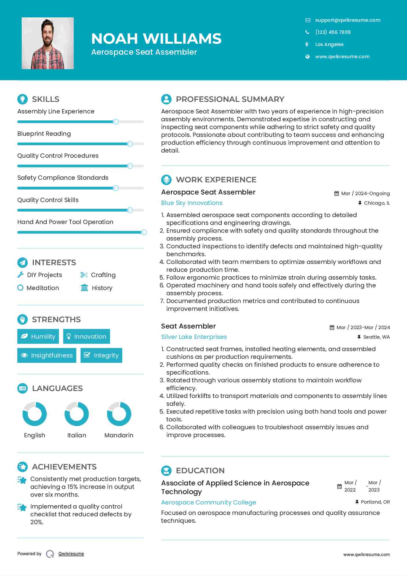 Aerospace Seat Assembler
 Resume Format