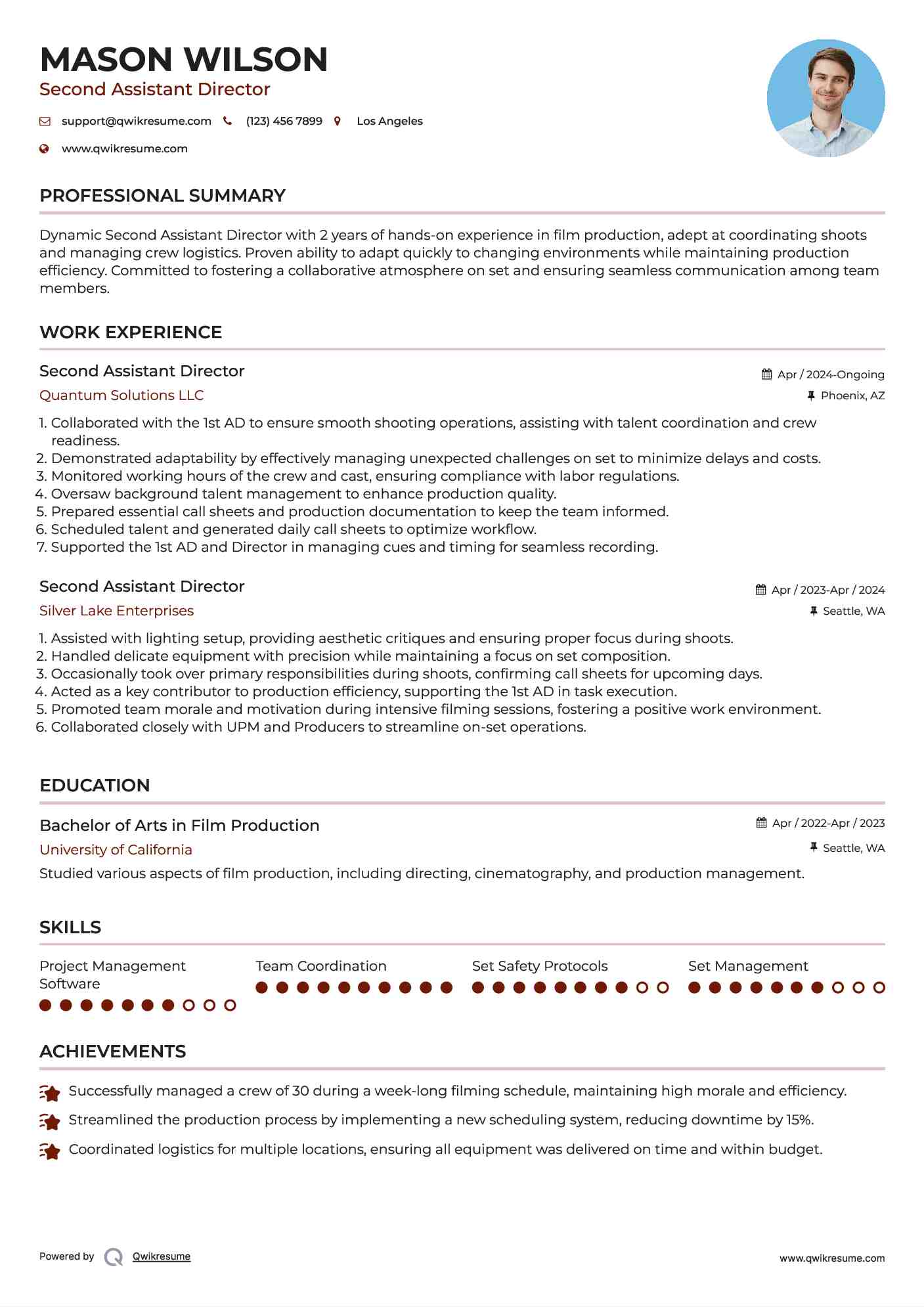 Second Assistant Director Resume Example