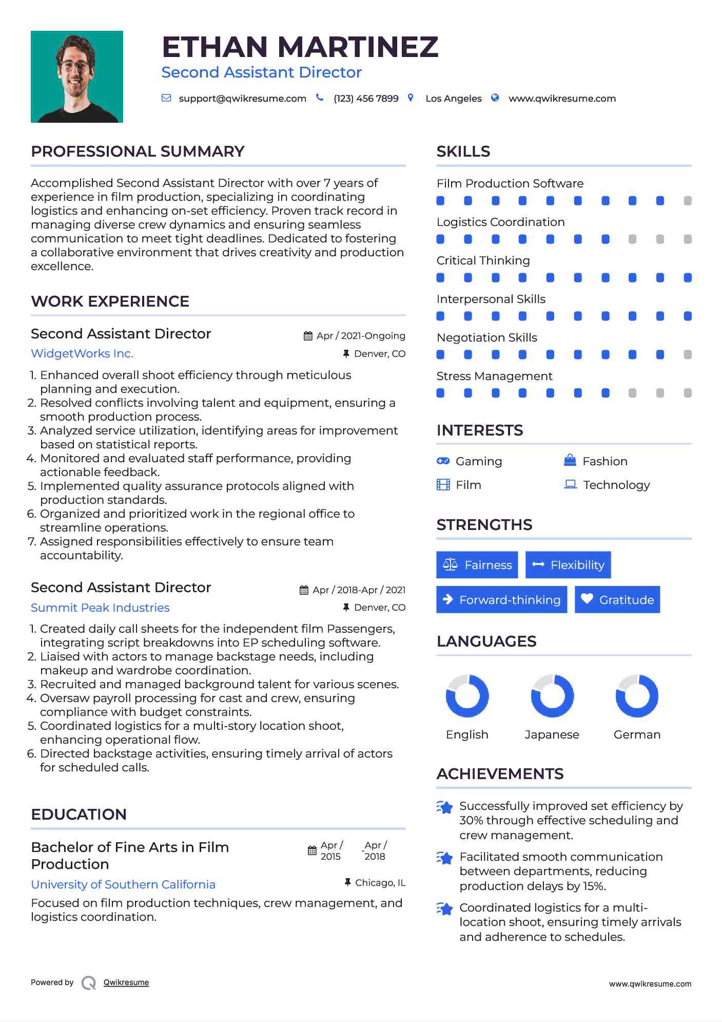 Second Assistant Director Resume Format