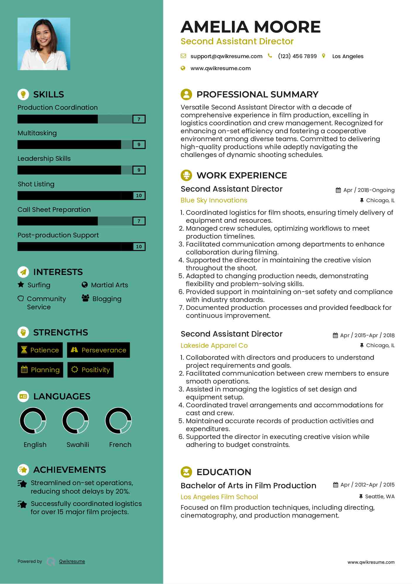 Second Assistant Director Resume Format