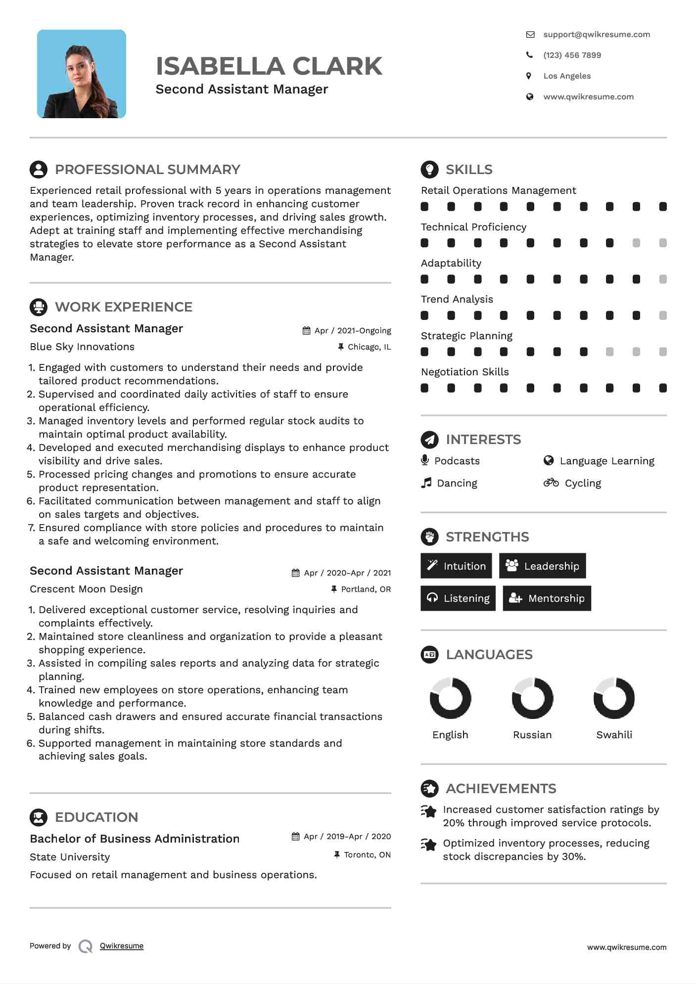 Second Assistant Manager Resume Model