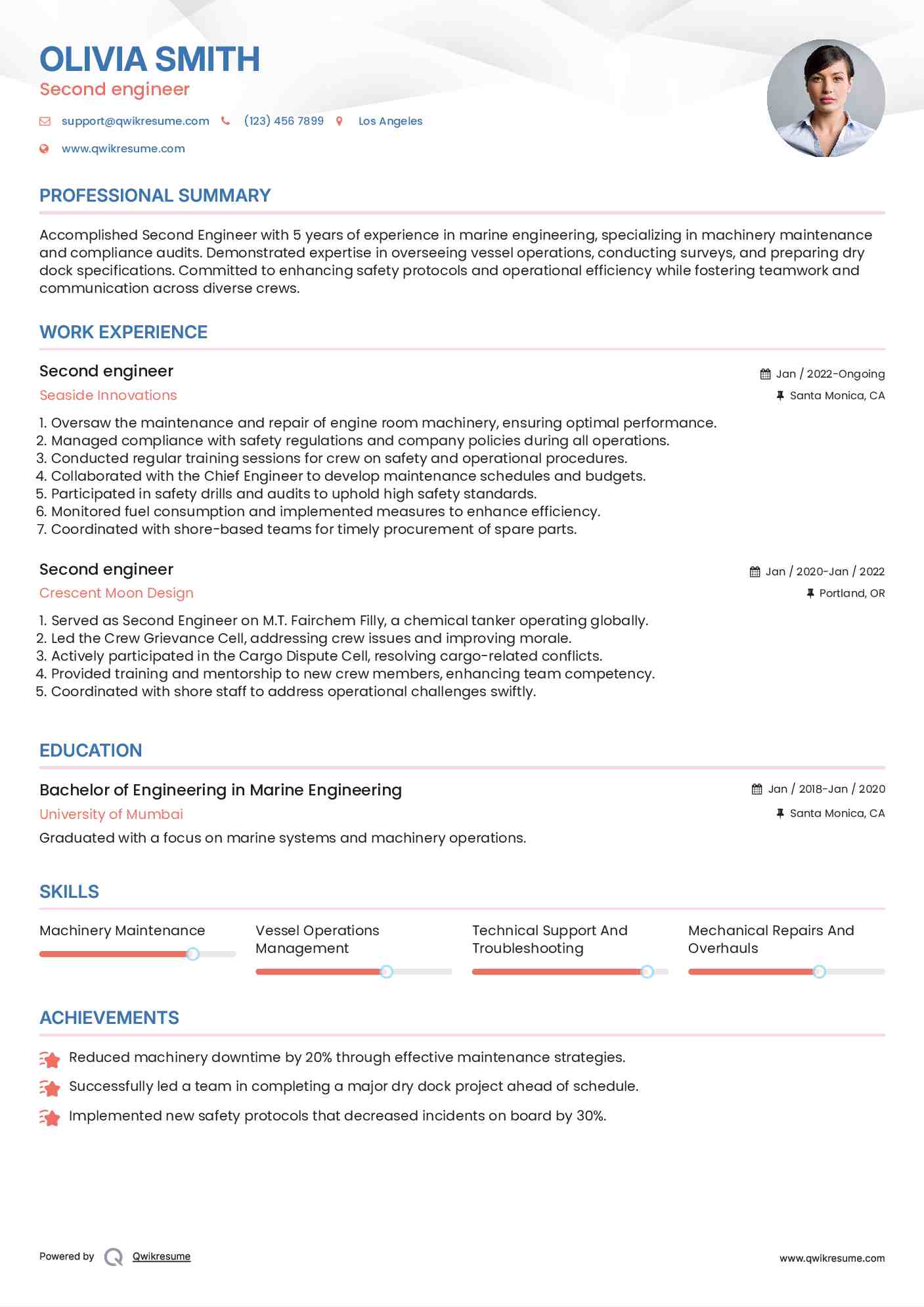 Second engineer Resume Format