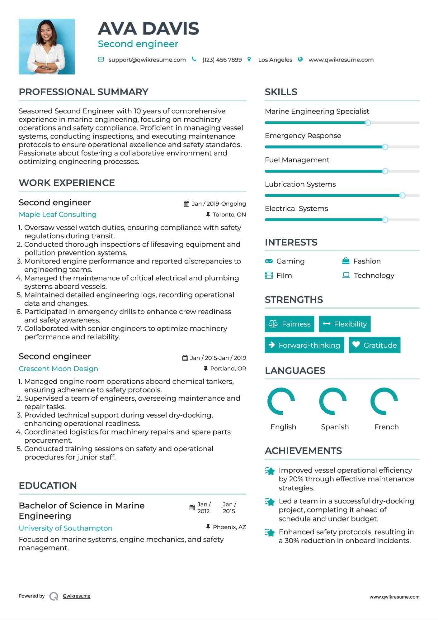 Second engineer Resume Format