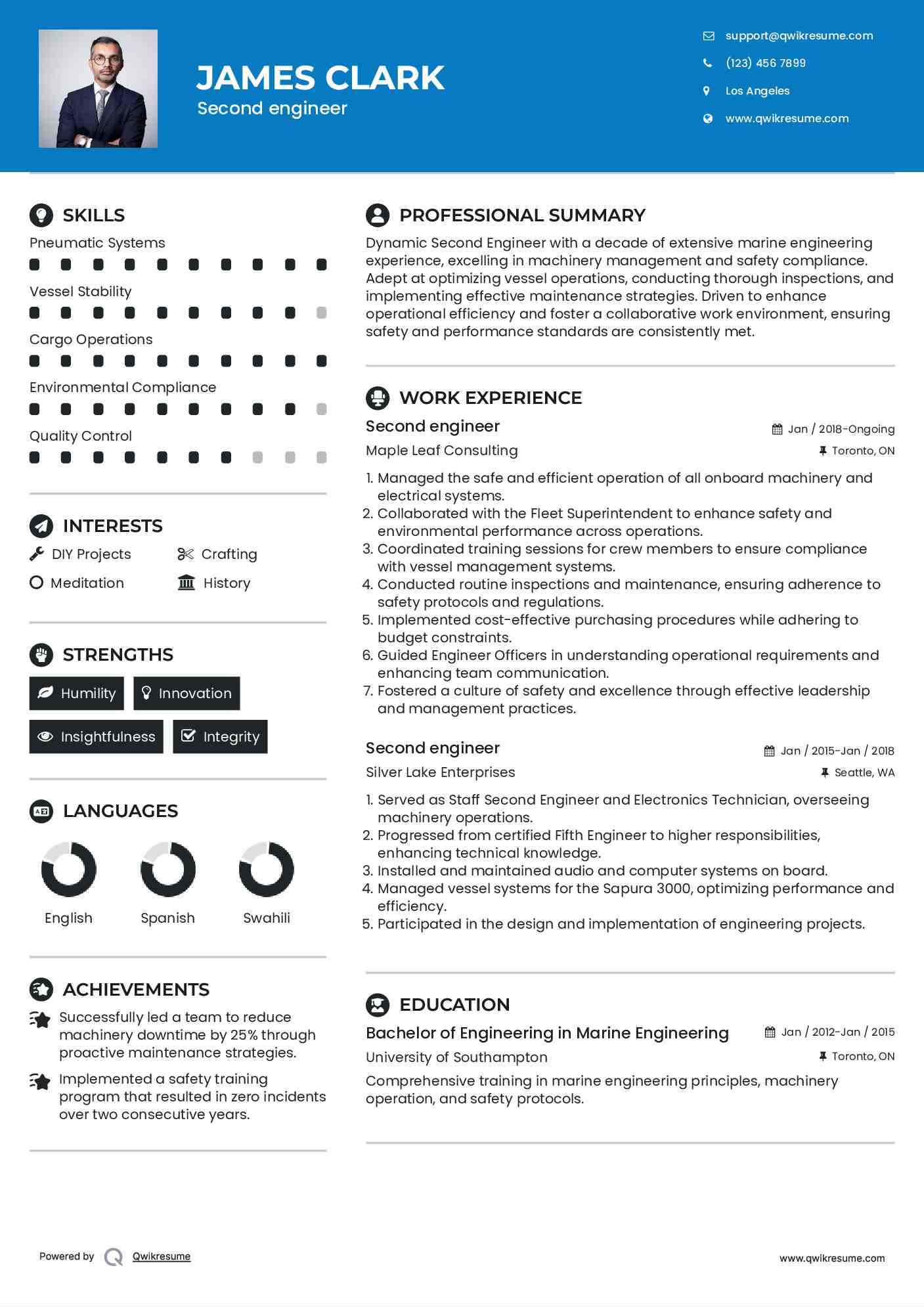 Second engineer Resume Example