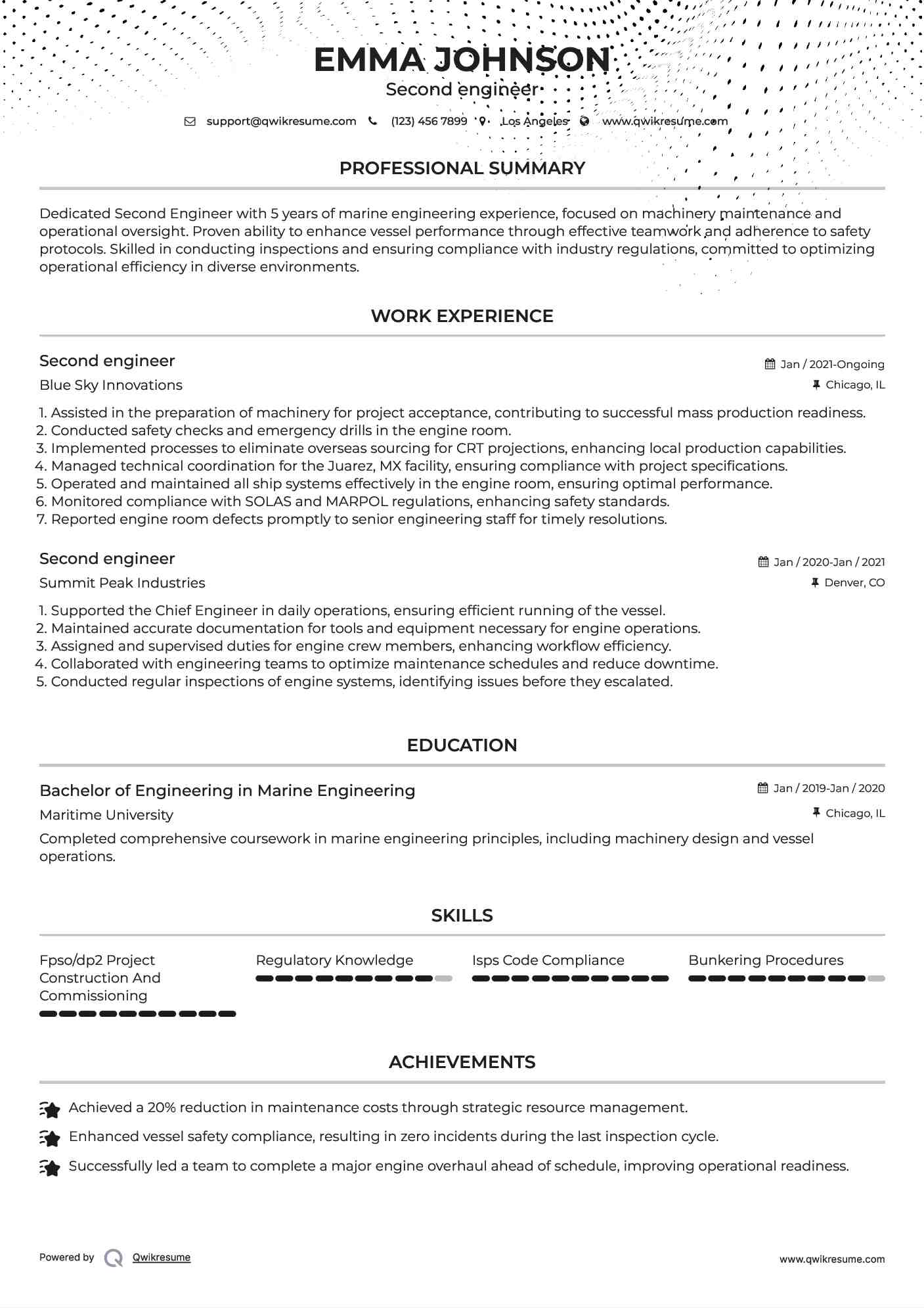 Second engineer Resume Format
