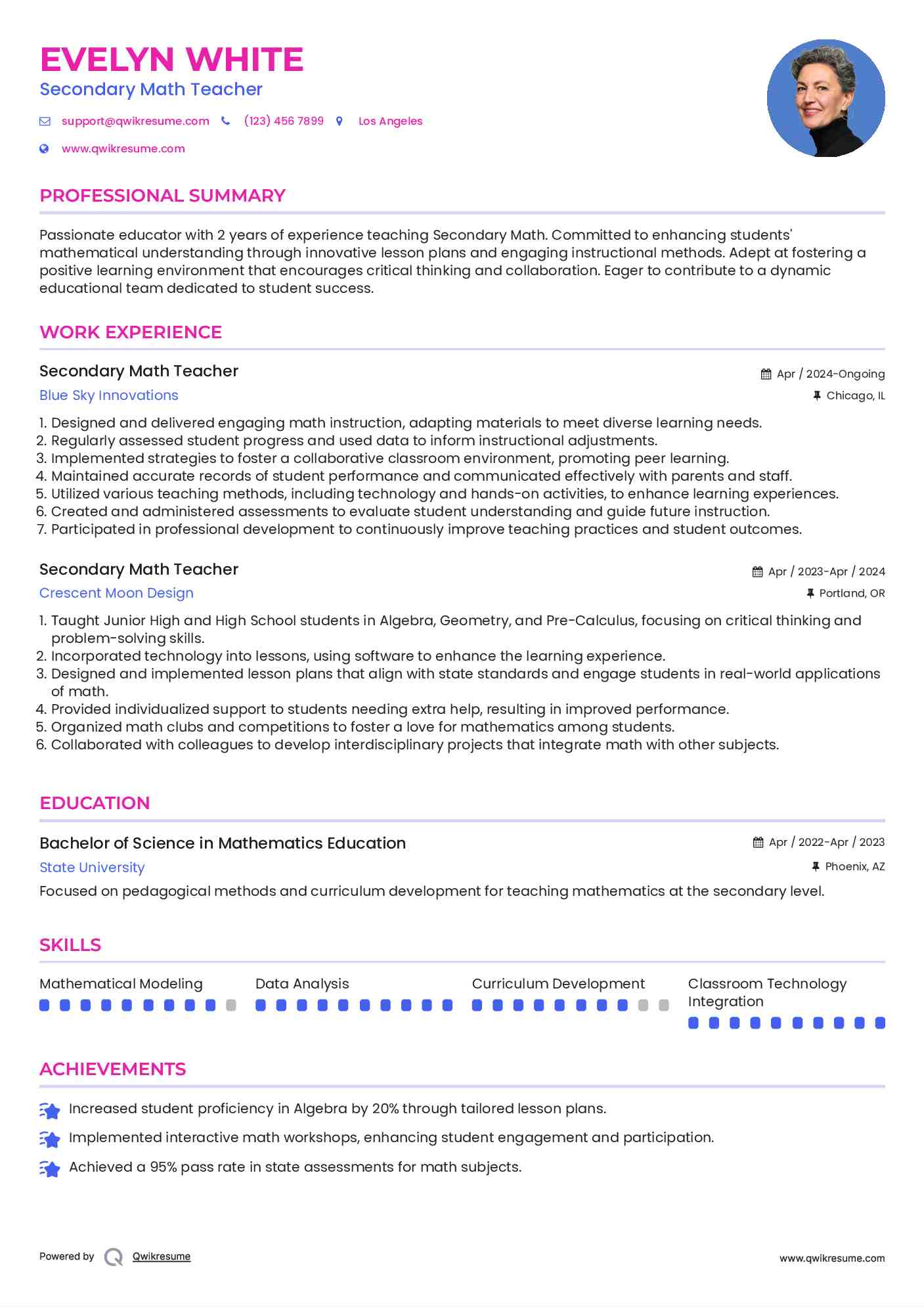 Secondary Math Teacher Resume Template