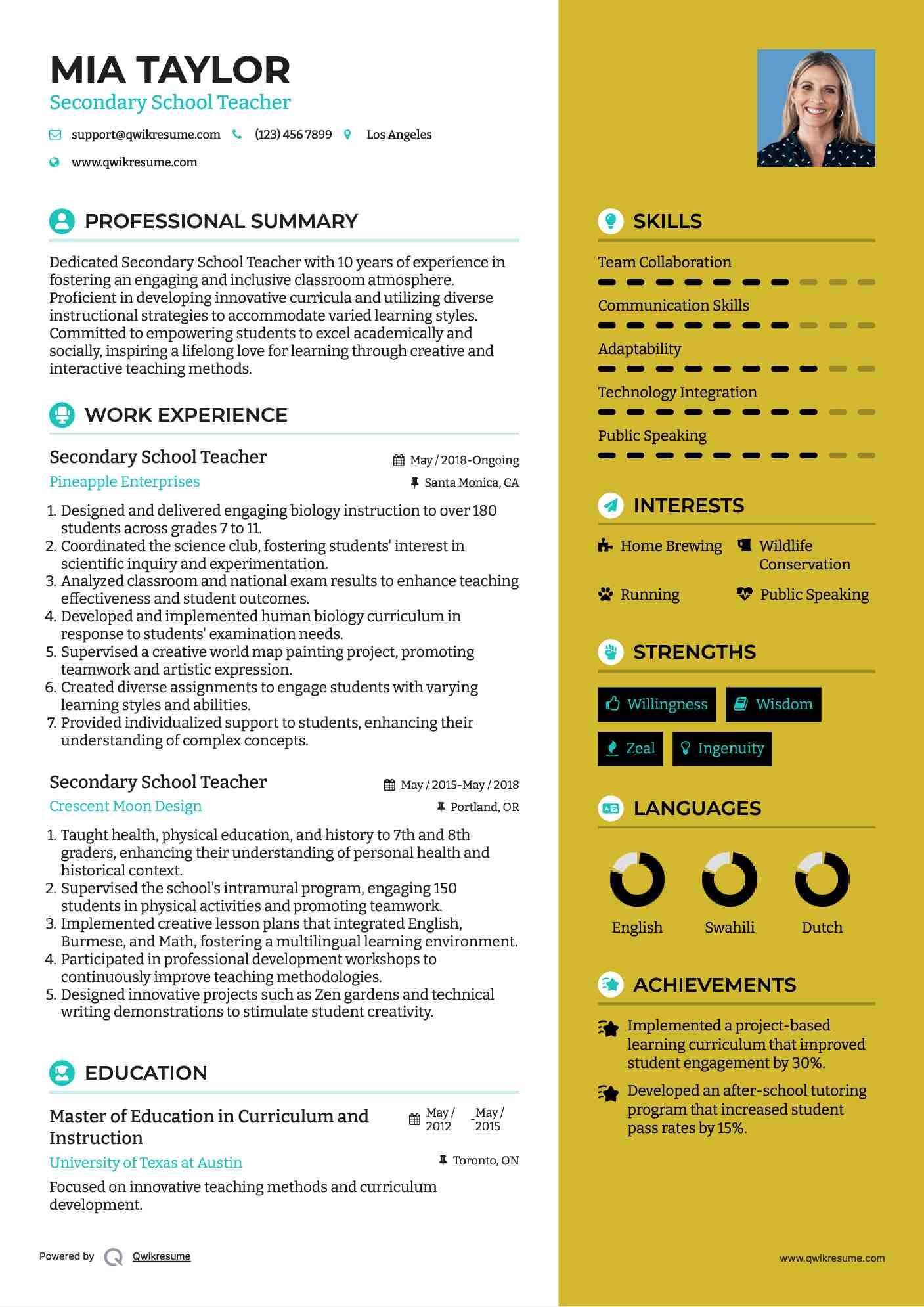Secondary School Teacher CV