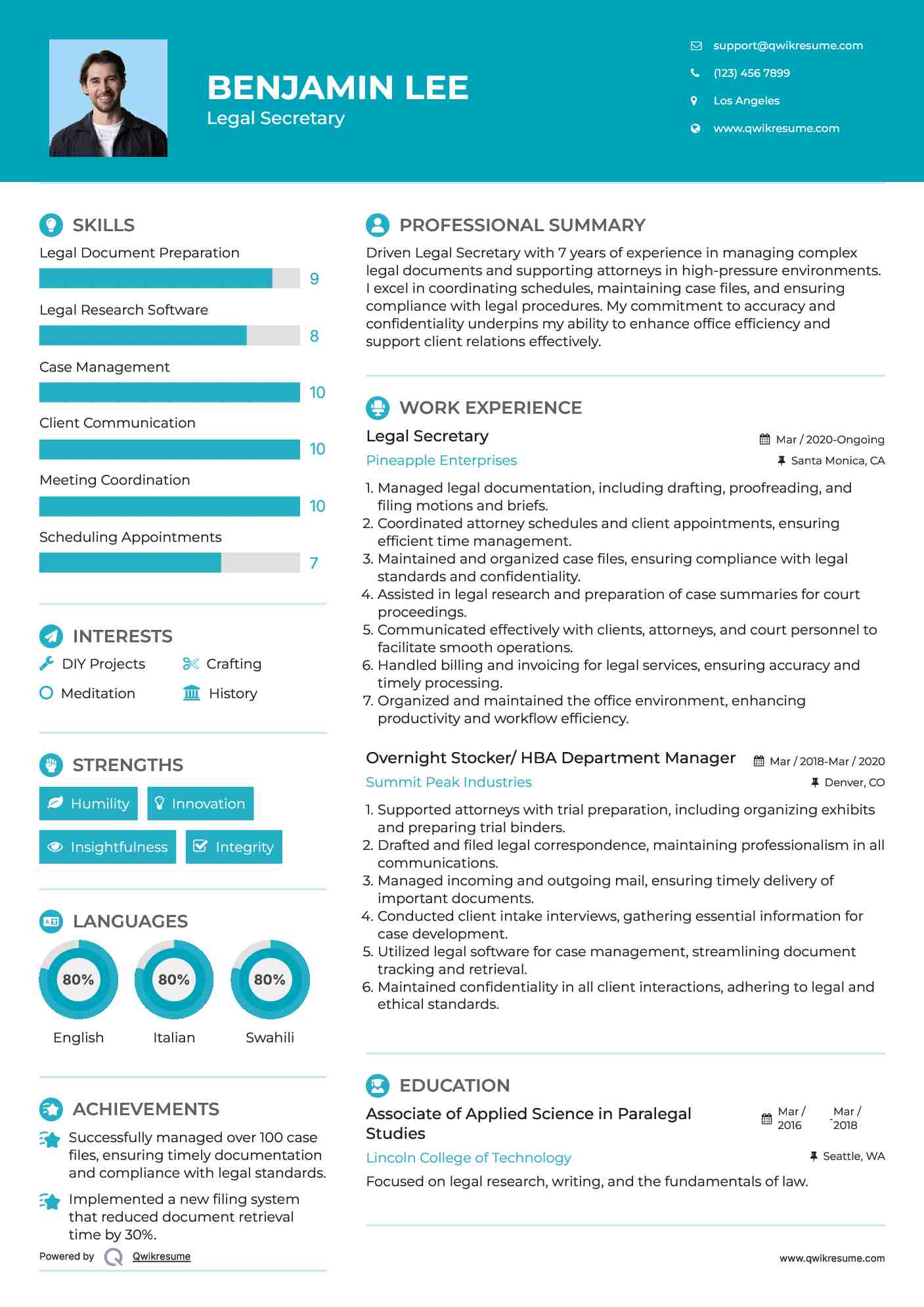 Legal Secretary Resume Example
