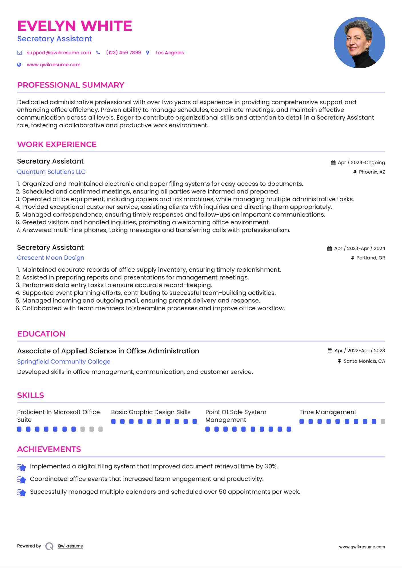 Secretary Assistant Resume Template