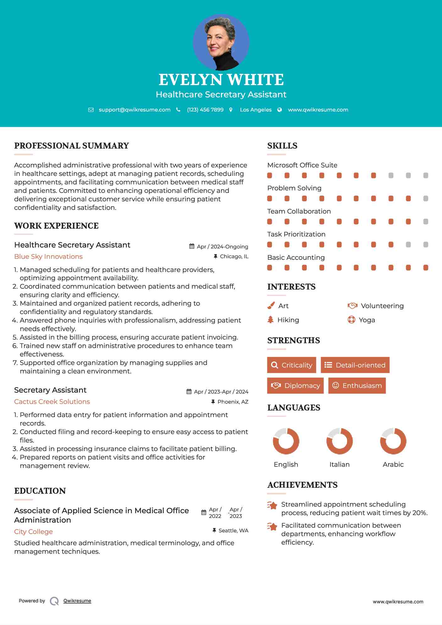 Healthcare Secretary Assistant Resume Sample