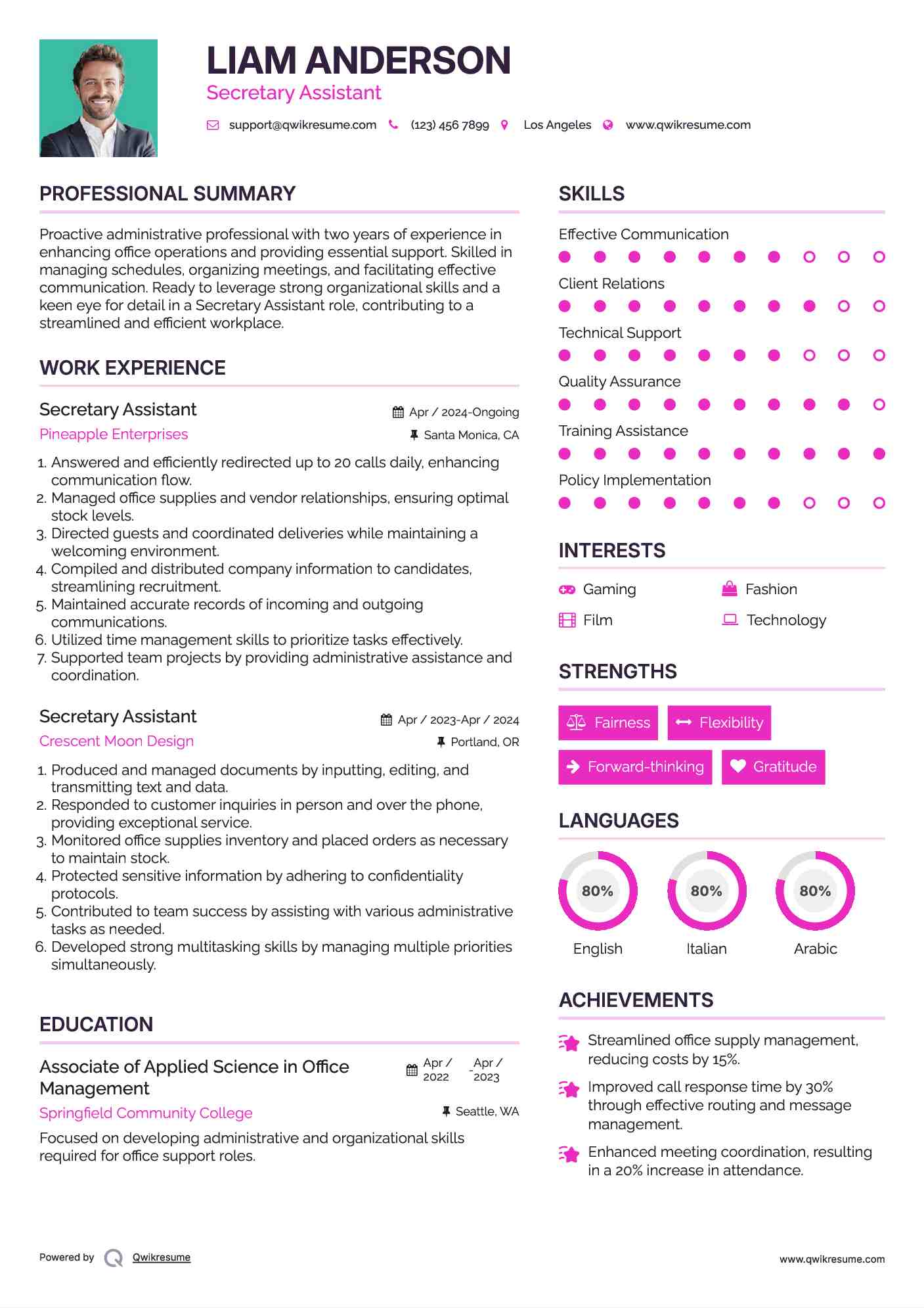 Secretary Assistant Resume Sample