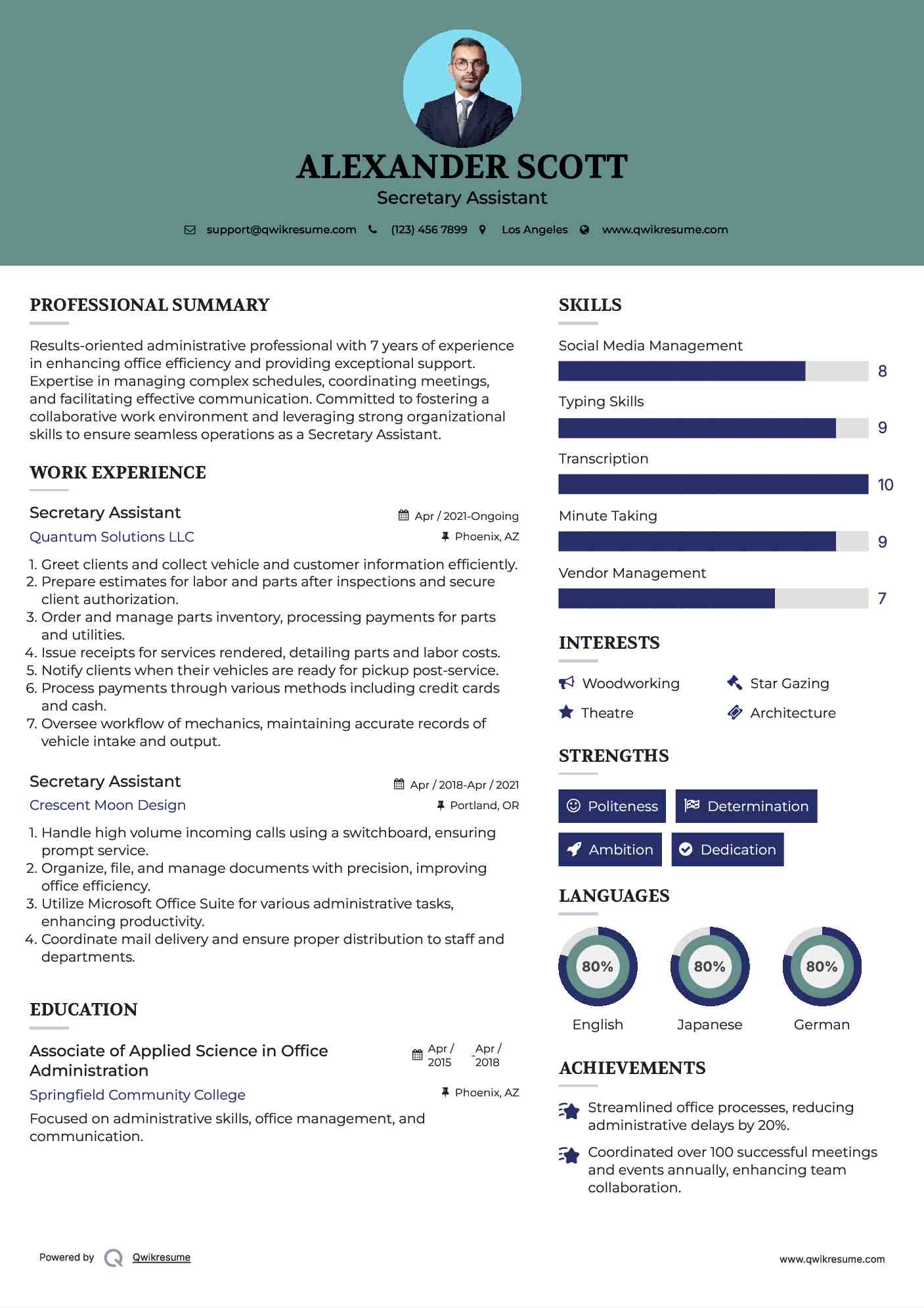 Secretary Assistant Resume Sample