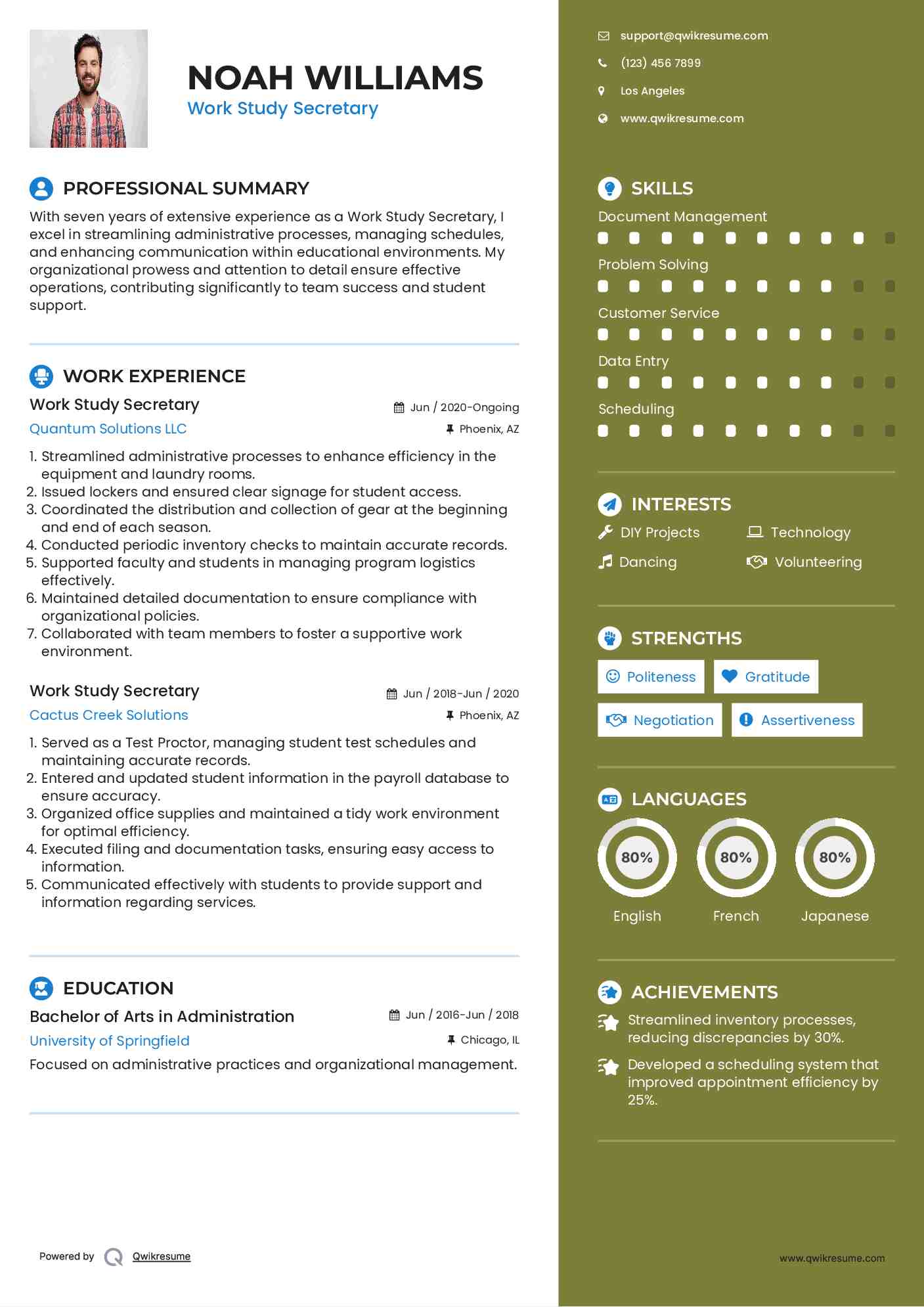 Work Study Secretary Resume Template