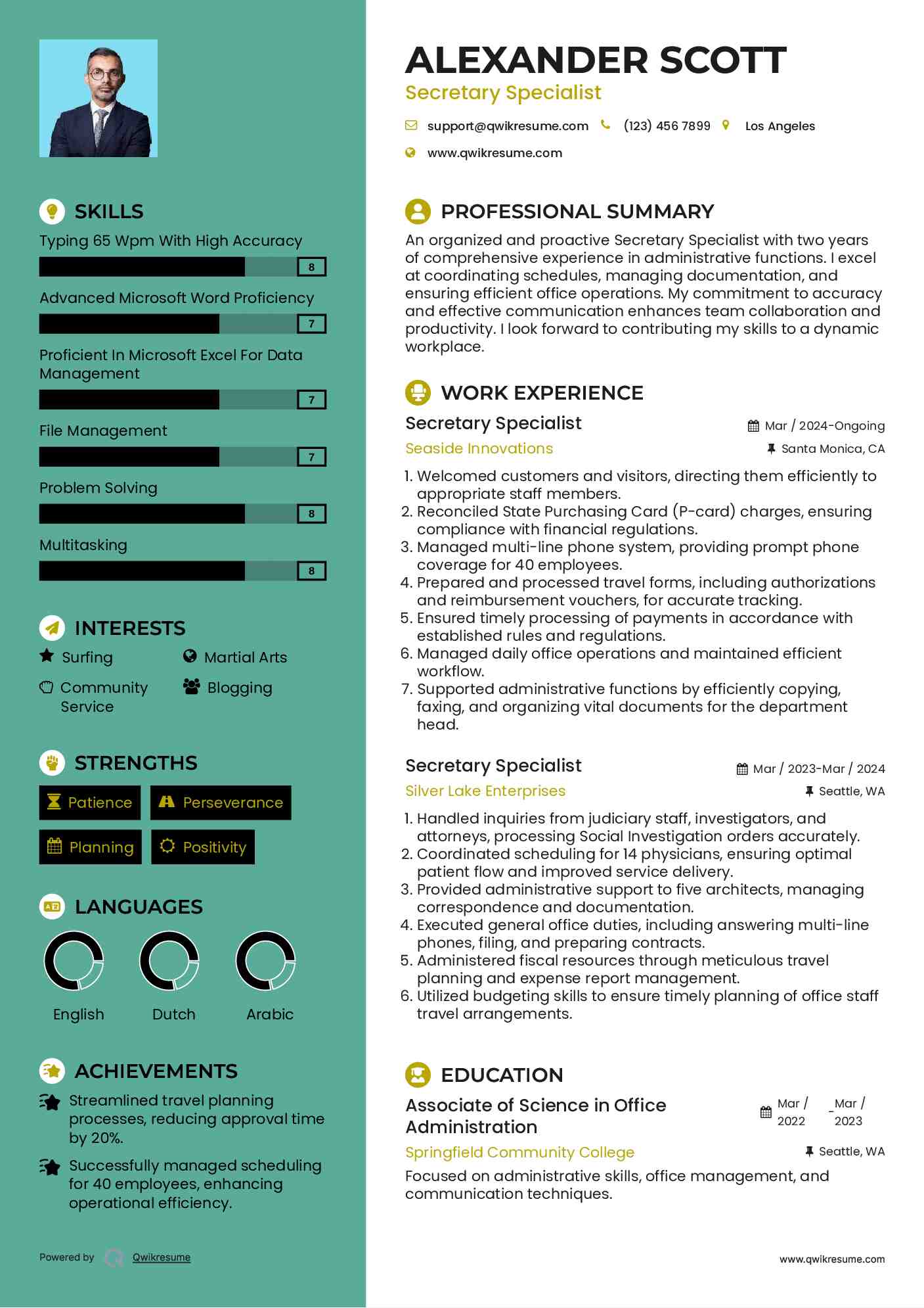 Secretary Specialist Resume Sample