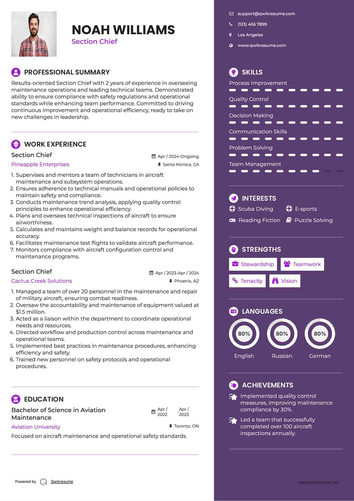 Section Chief Resume Samples QwikResume