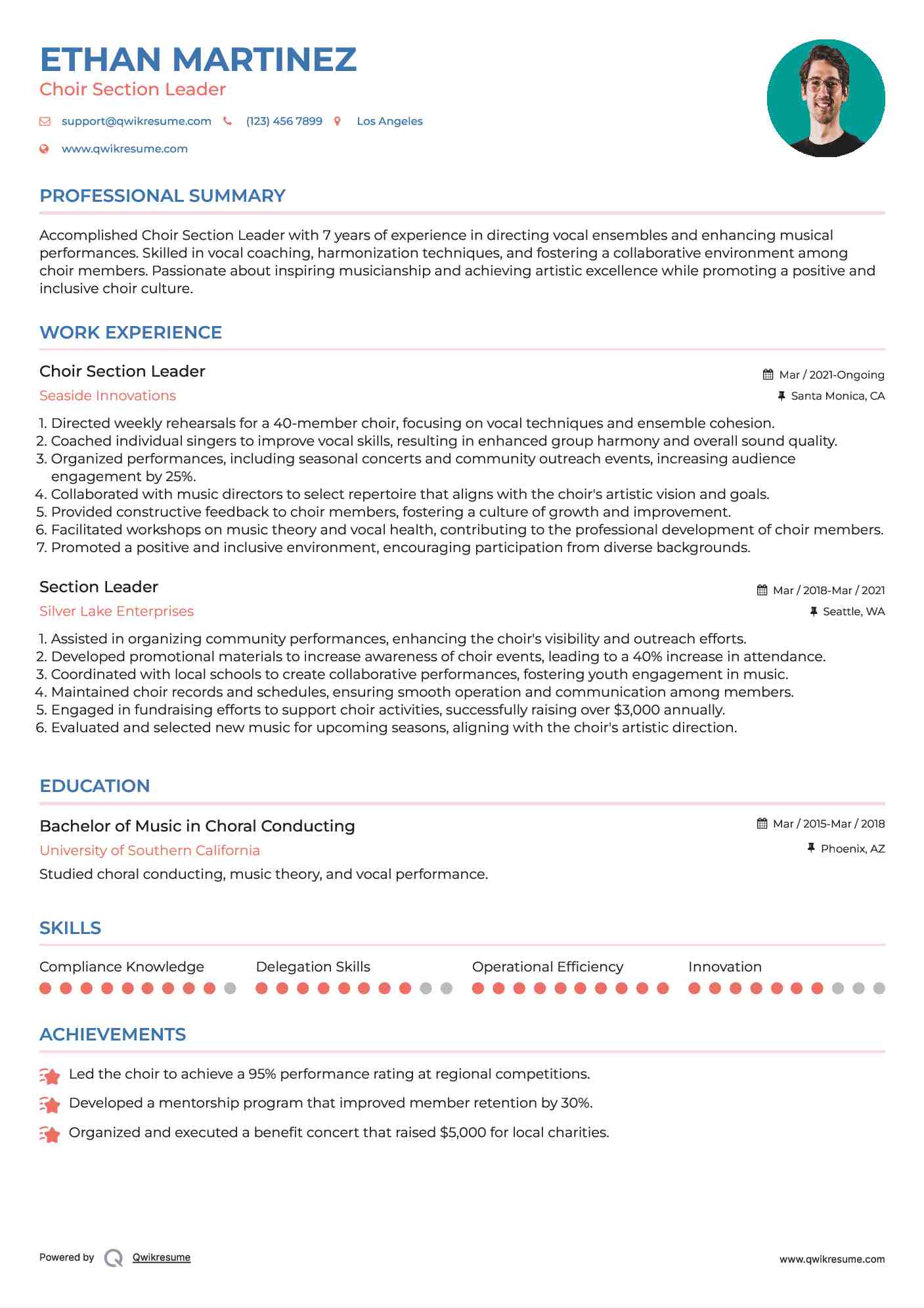 Choir Section Leader
 Resume Example