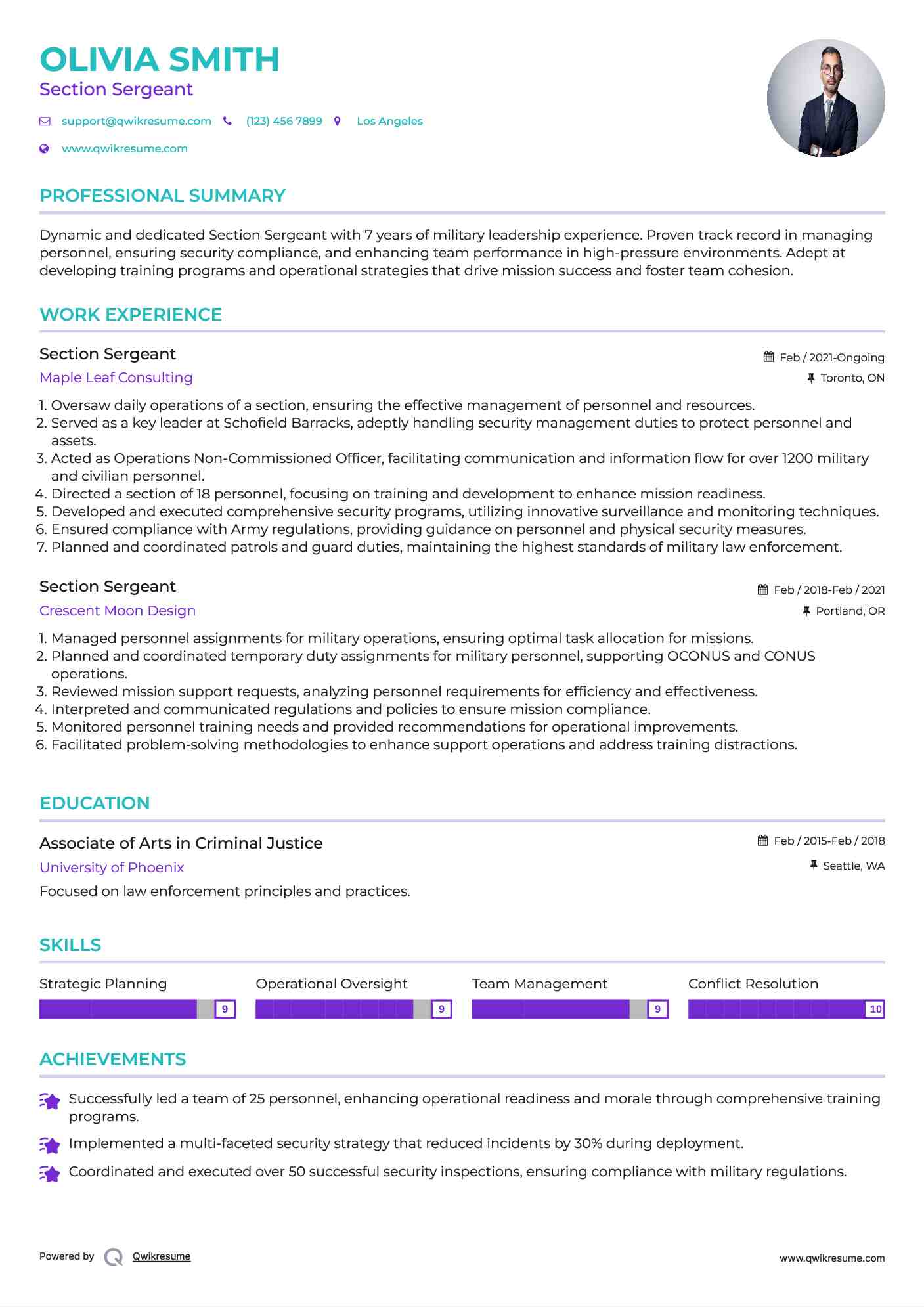 Section Sergeant Resume Template